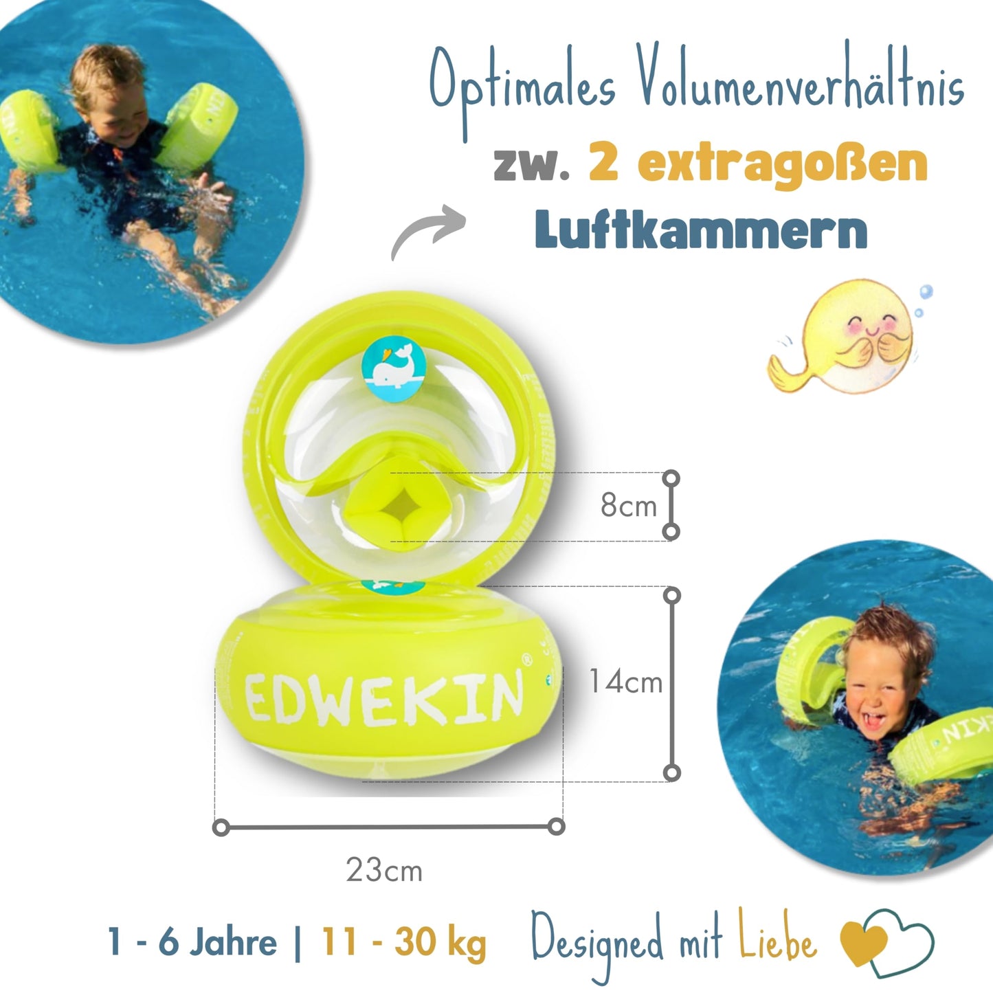 EDWEKIN® Premium Swim Arm Bands for Kids (1-6 years) | TÜV tested, extra-large air chambers | Perfect swim aid for babies and toddlers | Transparent design