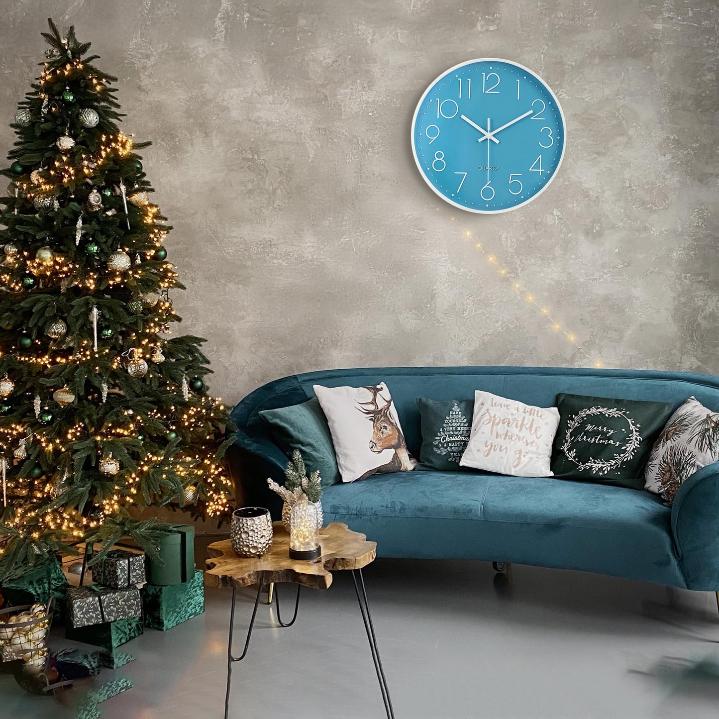 Lafocuse Blue Modern Wall Clock Silent 30cm, 3D Numbers No Ticking, Quartz Wall Clock Analog Easy to Read Decor for Living Room Nursery School Kitchen Office