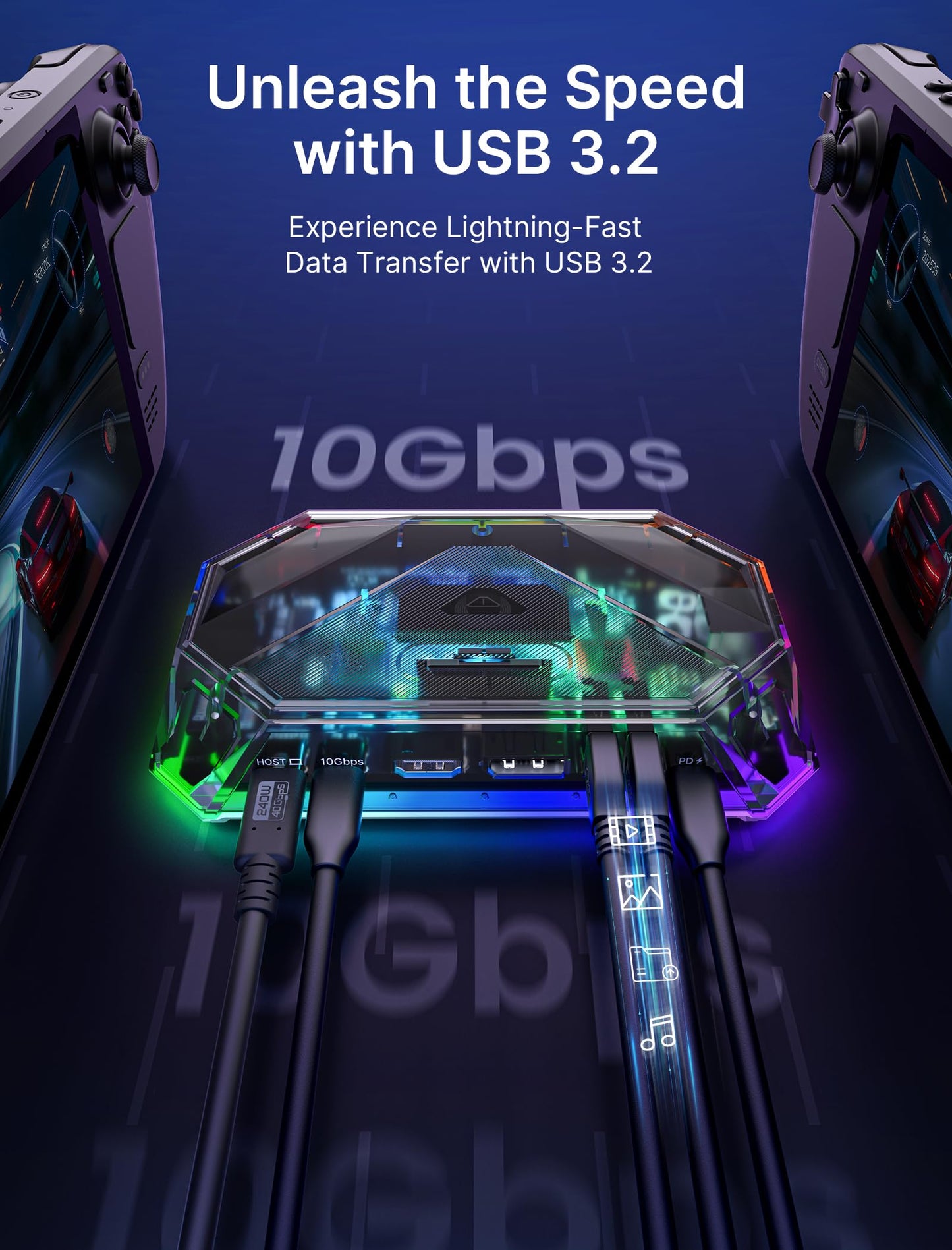 JSAUX RGB Docking Station Compatible with Steam Deck (OLED)/ROG Ally, 12-in-1 Steam Deck Dock with 4K@120Hz HDMI & DisplayPort Gigabit Ethernet USB-C 3.2 USB-A 3.2, Support VRR, ALLM, HDR - HB1201S