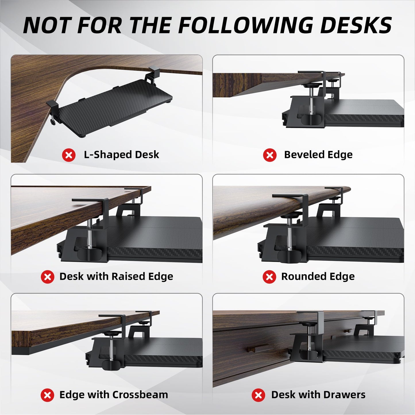 ETHU Office Keyboard Drawers Keyboard Tray Keyboard Shelf 68 x 30 cm with C-Clamp Mount, Under Desk Mount Keyboard Drawer Ergonomic Computer Keyboard Shelf for Home and Office
