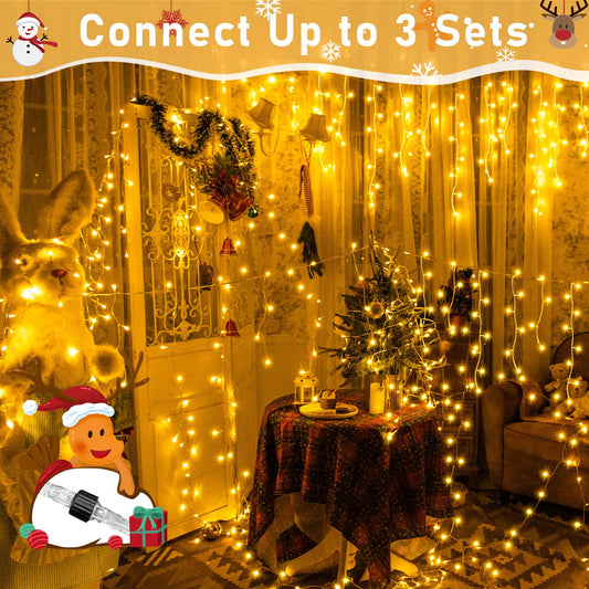 Auriostar Icicle Lights Outdoor 15M, 594 LEDs Christmas Lights Outdoor Warm White with Remote Control, Outdoor String Lights with Timer 8 Modes, Waterproof for Balcony Window House Christmas Decoration.