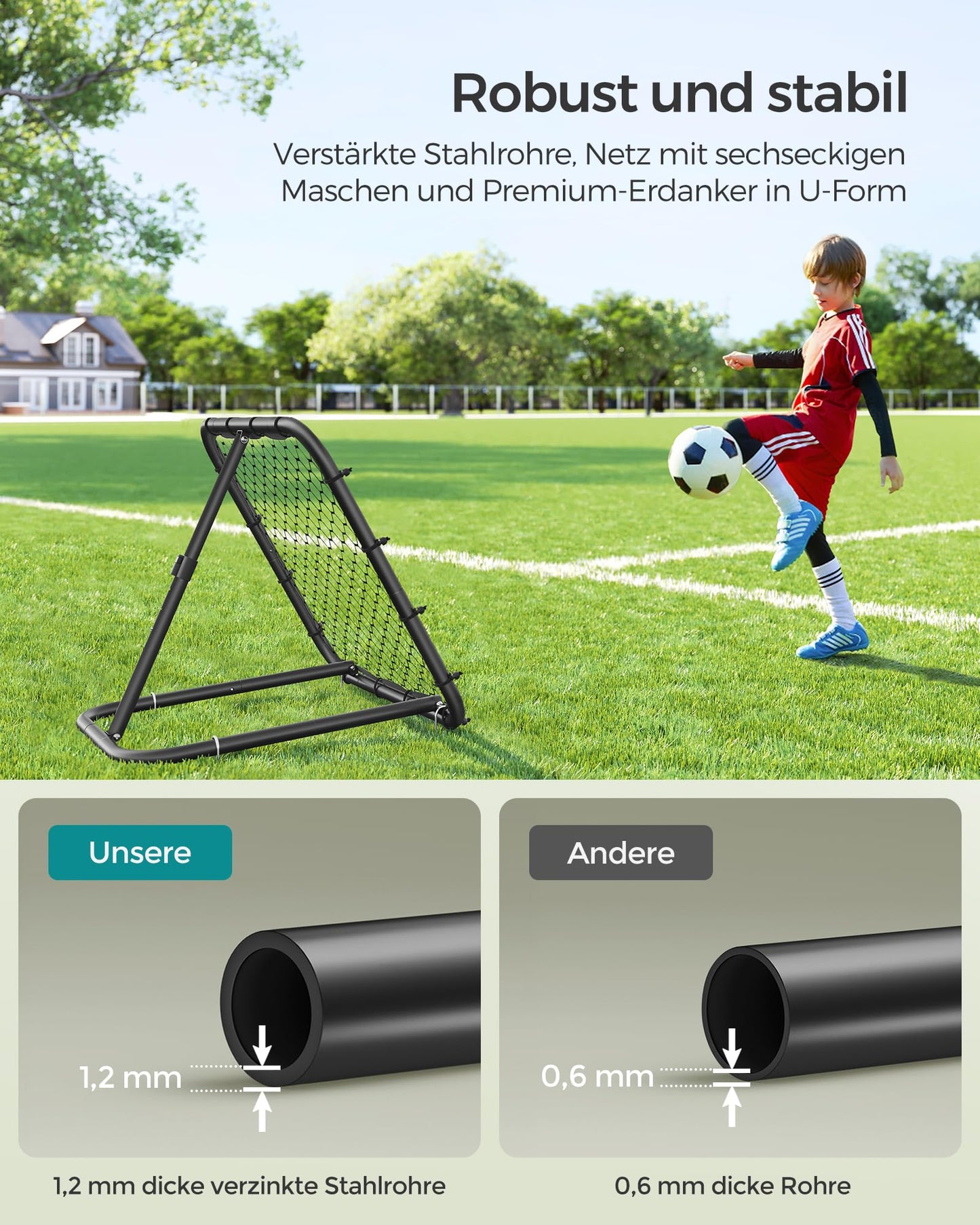 SONGMICS Soccer Rebounder, Soccer Goal for Kids, Portable, with Steel Frame, Adjustable Angle, Quick Setup, for Garden, Park, Beach, Ink Black SZQ084B01