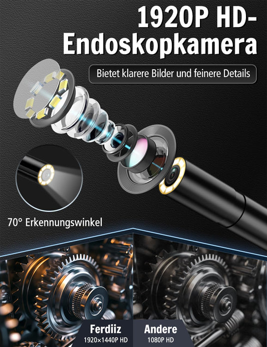 Endoscope camera with light, Ferdiiz 1920P HD Endoscope Camera for Phone with 8 LED, Waterproof IP67 Inspection Camera, No WiFi Needed Drain Camera for Android & iOS, Tablet - 32.8 ft/10 m