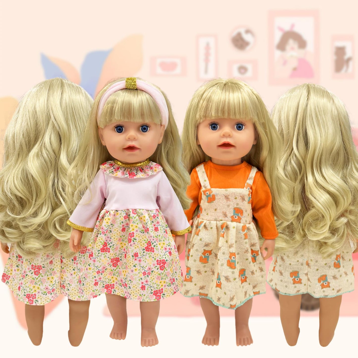 11 doll clothes set for 30-43 cm 13-18 inch, Cute doll clothing accessories newborn baby doll clothes set Include hats headbands underwear and bag dress outfits for baby doll