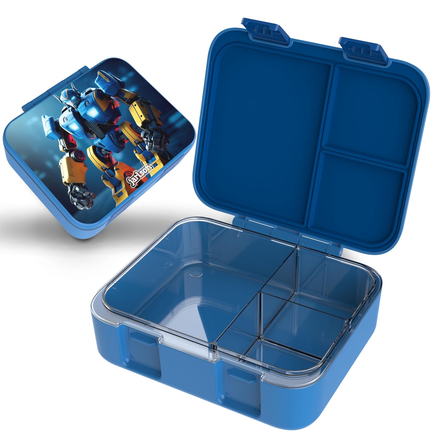 Jarlson® Kids Bento Lunch Box with Compartments MILI | BPA-Free | Leakproof | Snack Box | Lunch Box for Kindergarten and School | 1000 ml - Lightweight (Robot Blue)