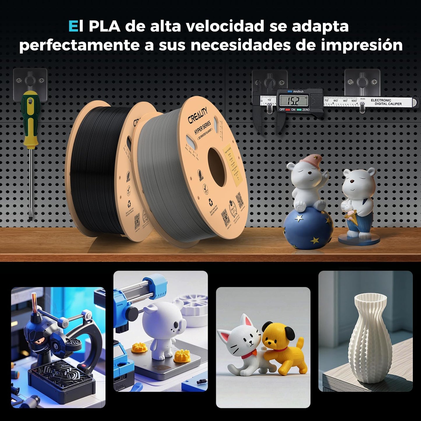 Creality PLA Filament Hyper PLA 1.75mm filament for 3D printers. High speed 30-600 mm/s. Precision +/- 0.02mm. Compatible with most 3D printers. 1kg Grey.