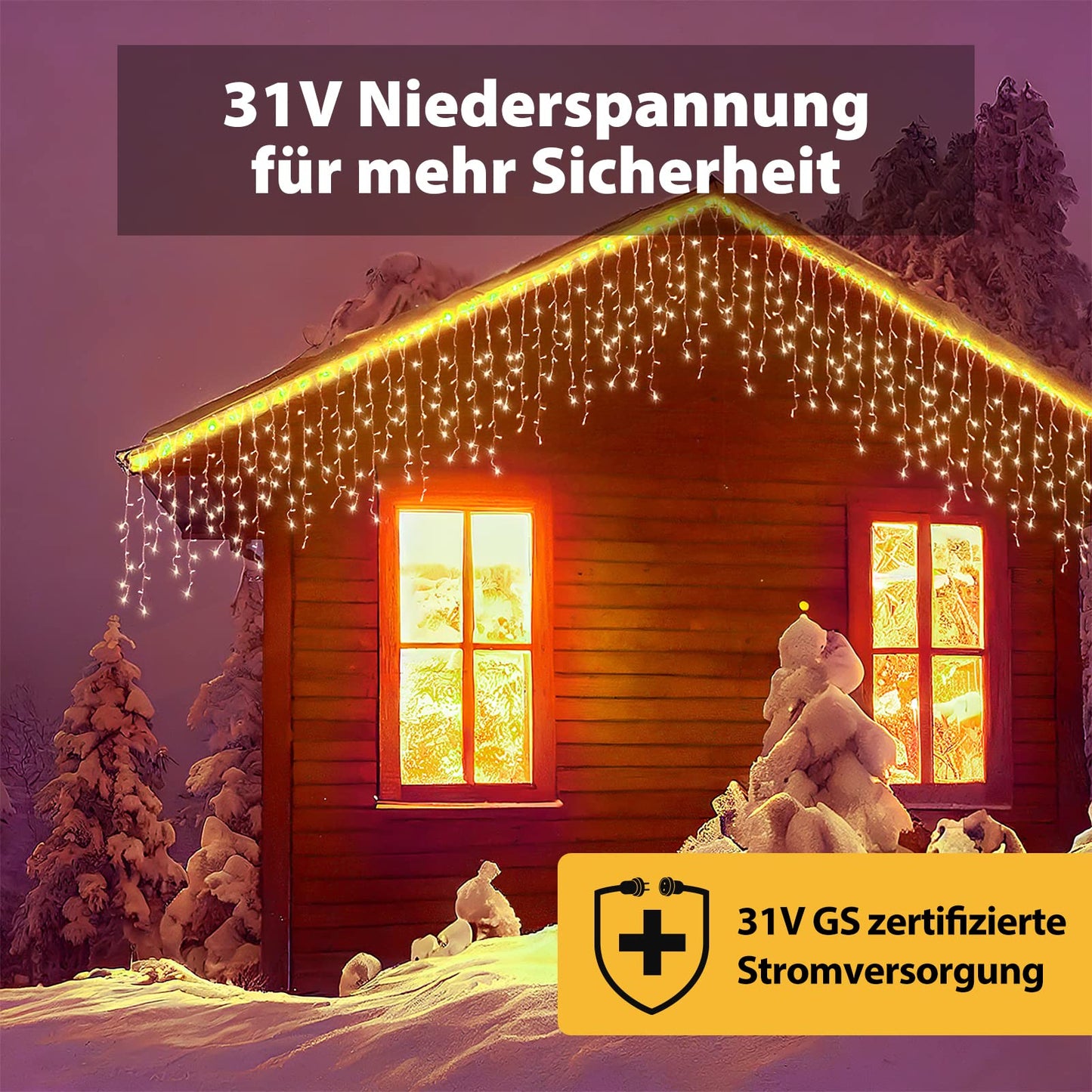 SALCAR 10m LED curtain light outdoor, icicle string lights with remote control and timer, indoor Christmas decoration window 8 modes, warm white.