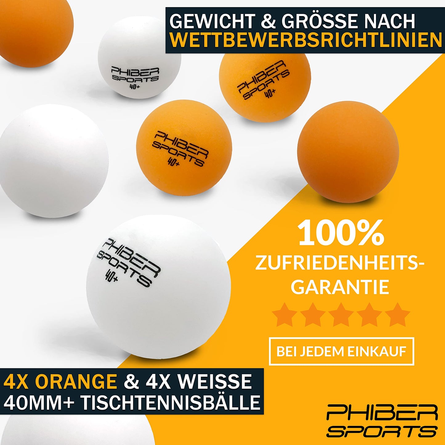 PHIBER-SPORTS Table Tennis Set with 4 paddles, 8 balls, and convenient carrying case. Suitable for indoor and outdoor use, perfect for beginners, families, and professionals.