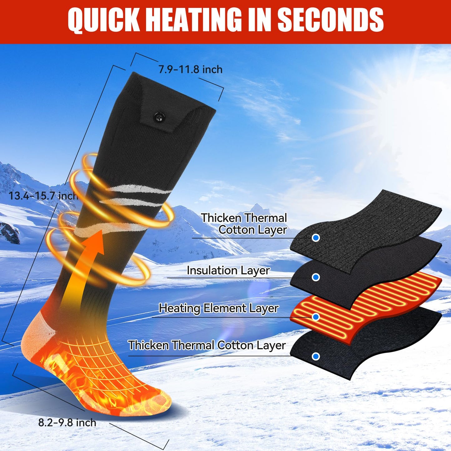 Olycism Heated Socks for Men and Women 5000mAh Battery APP Smart Control Rechargeable Heated Socks 3 Temperature Adjustable Cotton Socks, Skiing, Winter, Keeping Feet Warm (M)