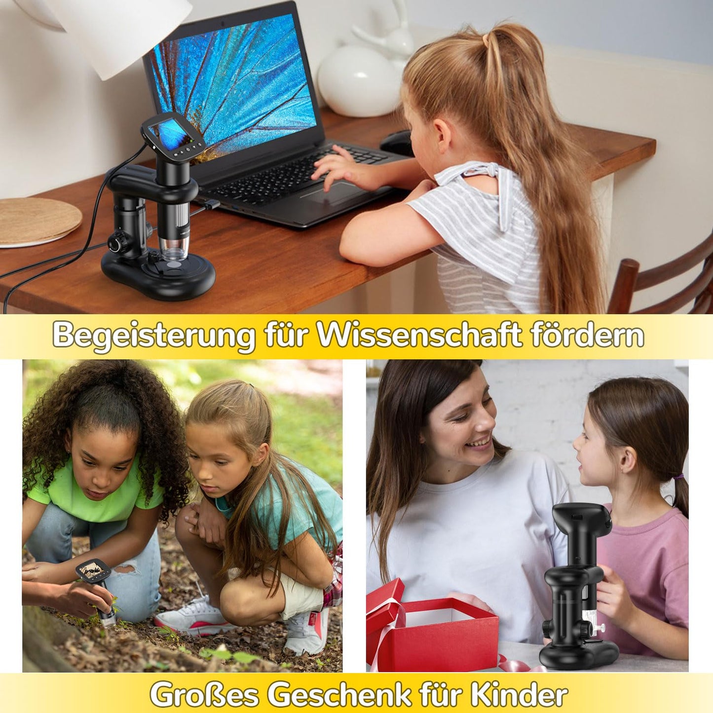 IMICHI microscopes for kids with LCD screen, 1000X magnification, clear image, unique insect viewer, portable digital microscope.