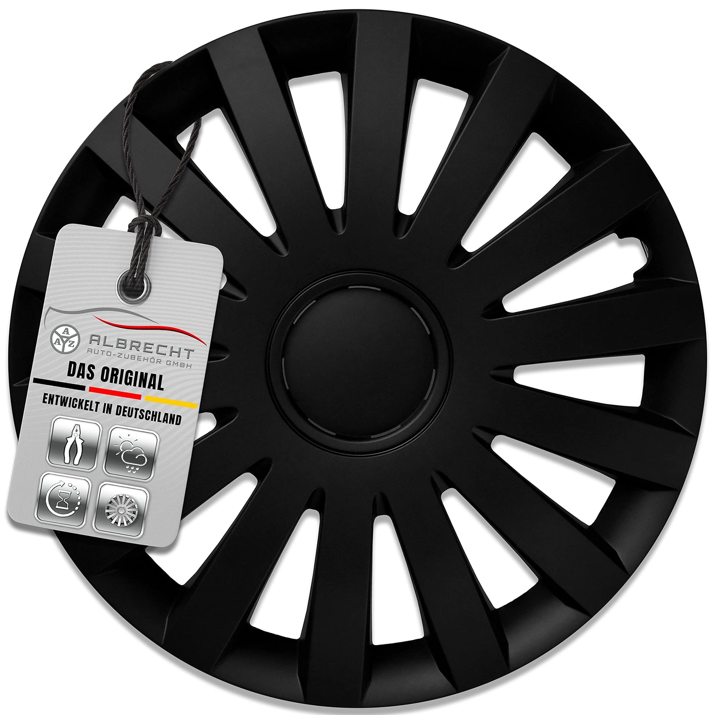 Albrecht 17 inch wheel covers in matte black for steel rims - Wind hubcaps made of high-quality plastic - Durable wheel covers in original Albrecht packaging - Made in EU