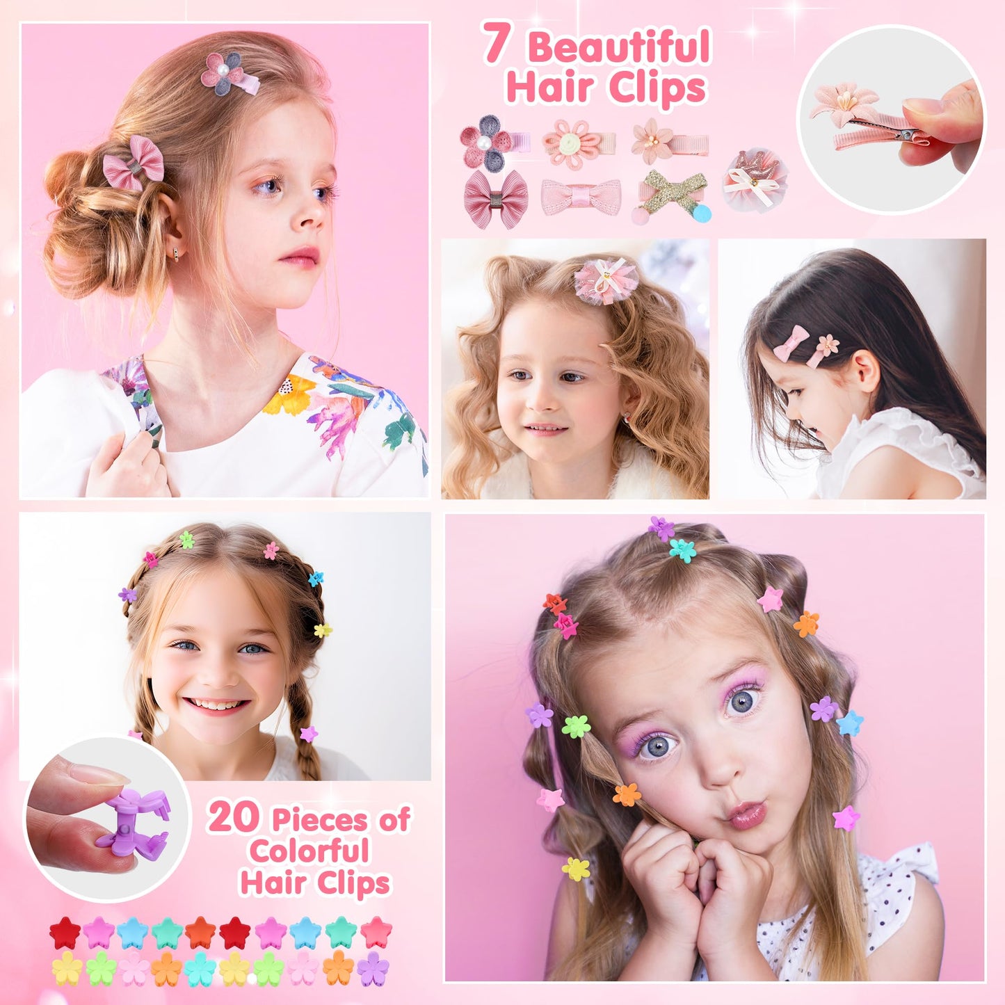 172 piece jewelry toy set for girls, including jewel rings, necklaces, bracelets, hair ties, hair clips, princess dress-up toys. Perfect gifts for girls aged 3-10+ for birthdays and Christmas.
