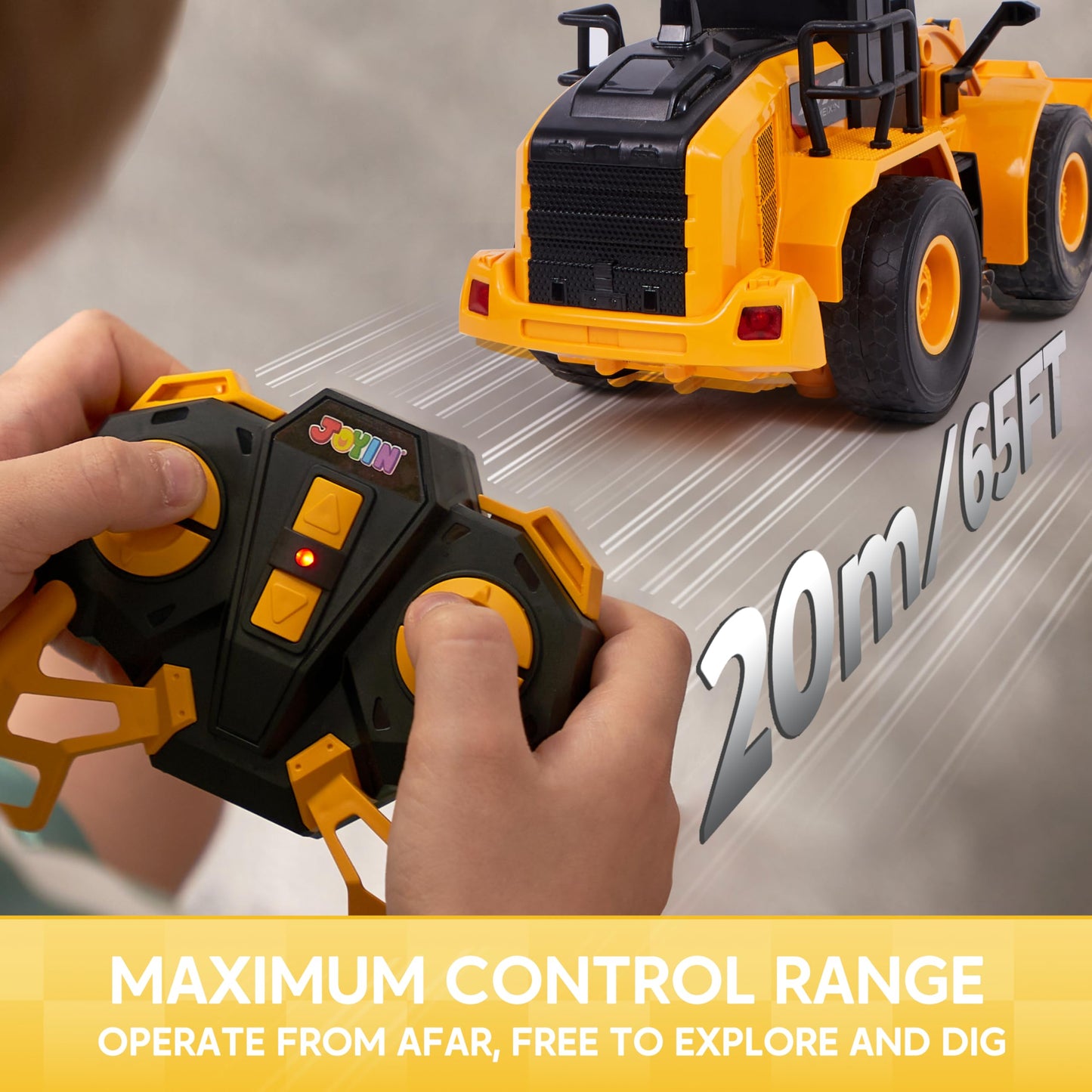 JOYIN Remote Control RC Excavator Tractor Truck with Light and Sound 2.4G Front Loader Construction Toy Birthday Gift for Boys 6 7 8 9 10 11 years