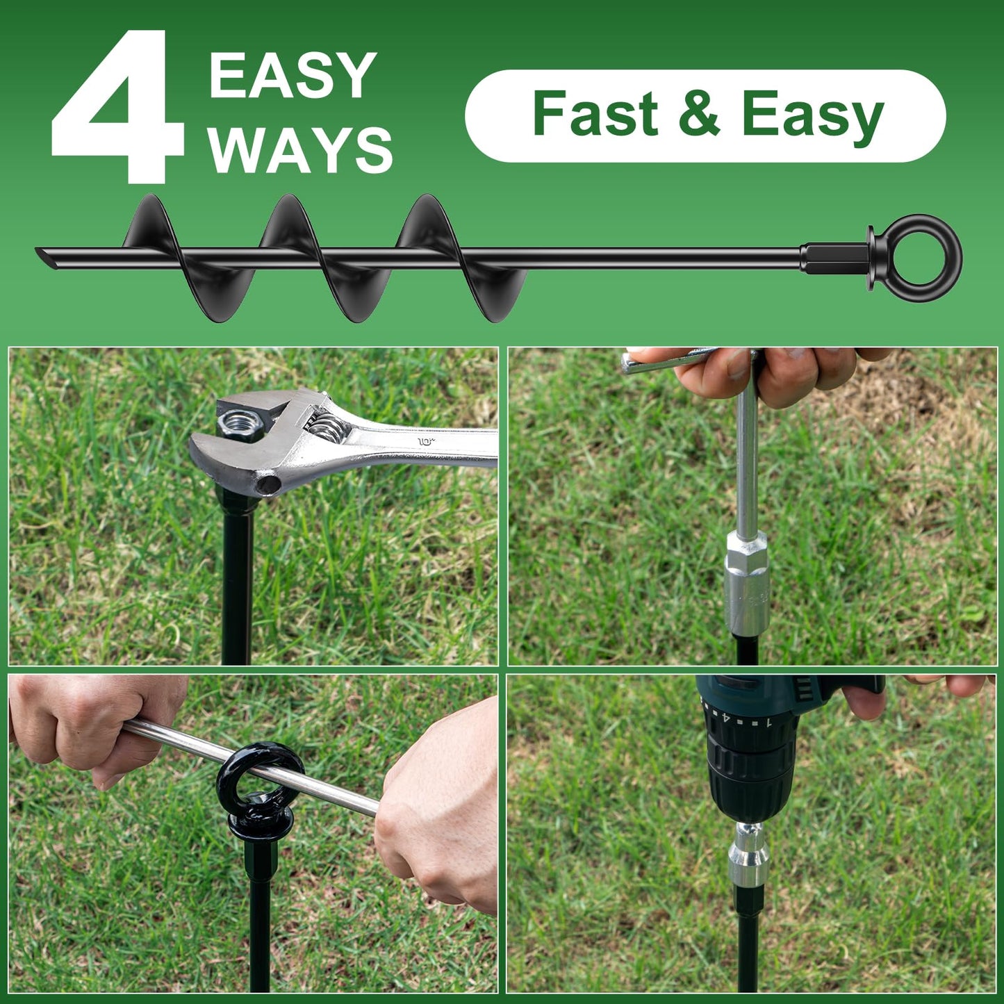 Ewilibe ground anchor 45.7cm made of steel for securing tents, swing sets, canopies, camping gear, trampolines, etc. Resistant to strong winds and rust.