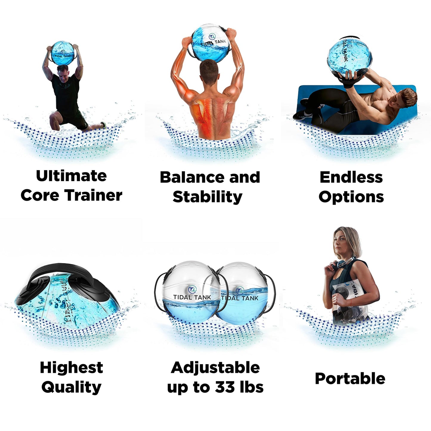 Tidal Tank - Sphere Mini Aqua Ball instead of a sandbag training power bag with water weight, Ultimate core and balance workout, up to 13 kg.