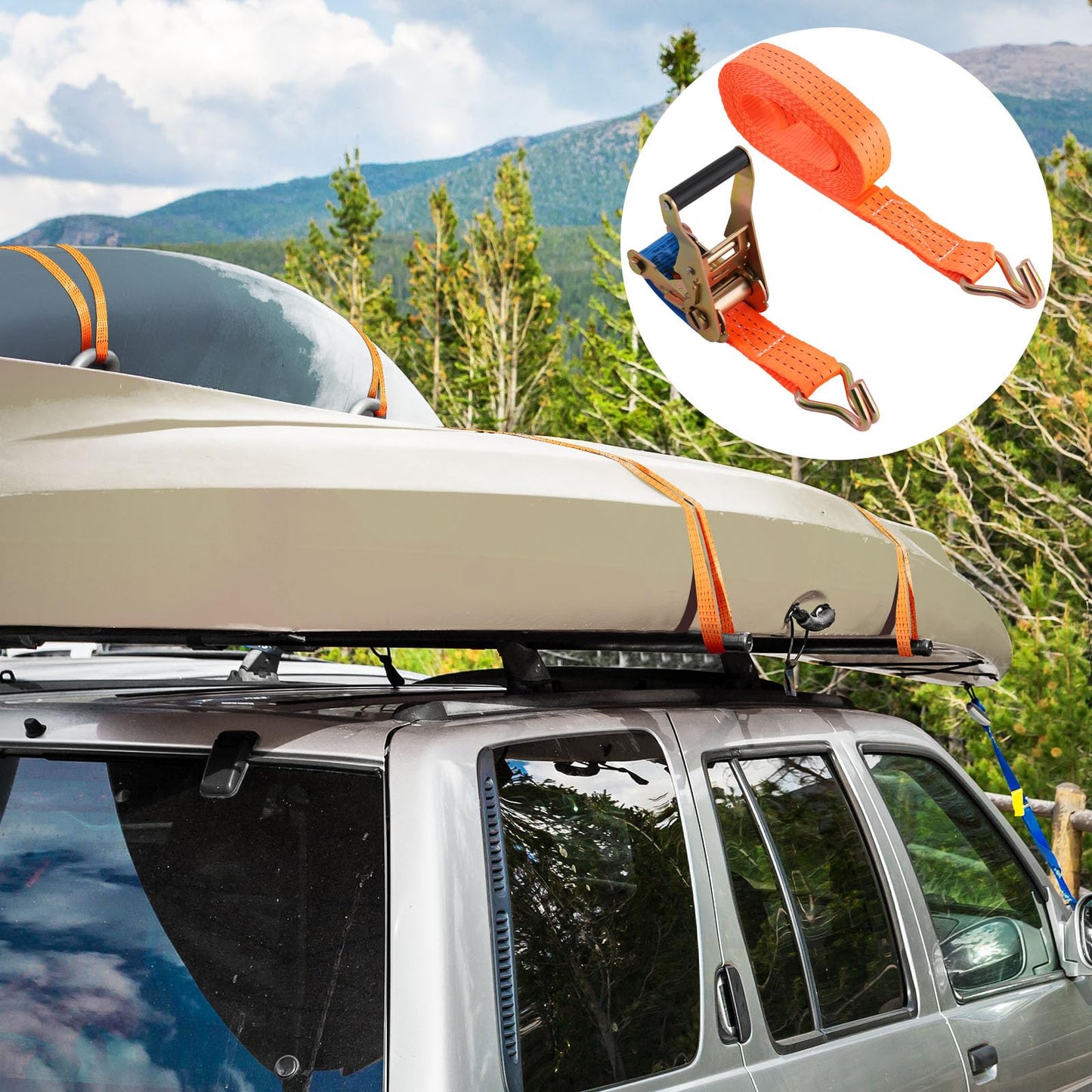 4 pieces of 2000kg 3m ratchet tie-down straps, 2 pieces, with hooks. Ratchet straps lashing EN 12195-2 35mm 2000 daN 2t for professional load securing.