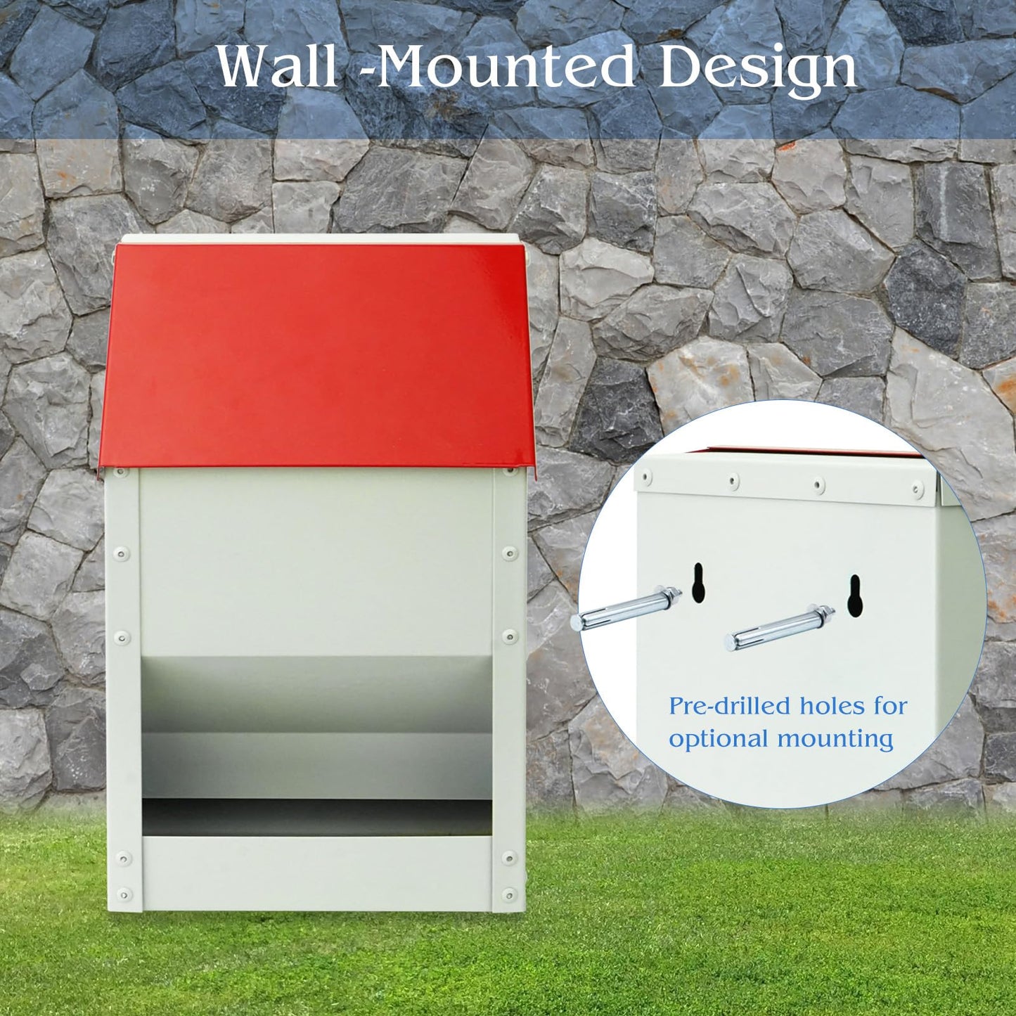 4.5 Kg Automatic Chicken Feeder Small metal feeder with lid Wall-mounted rat-proof chicken feeder for chicks, turkeys, goslings, ducklings, quails.