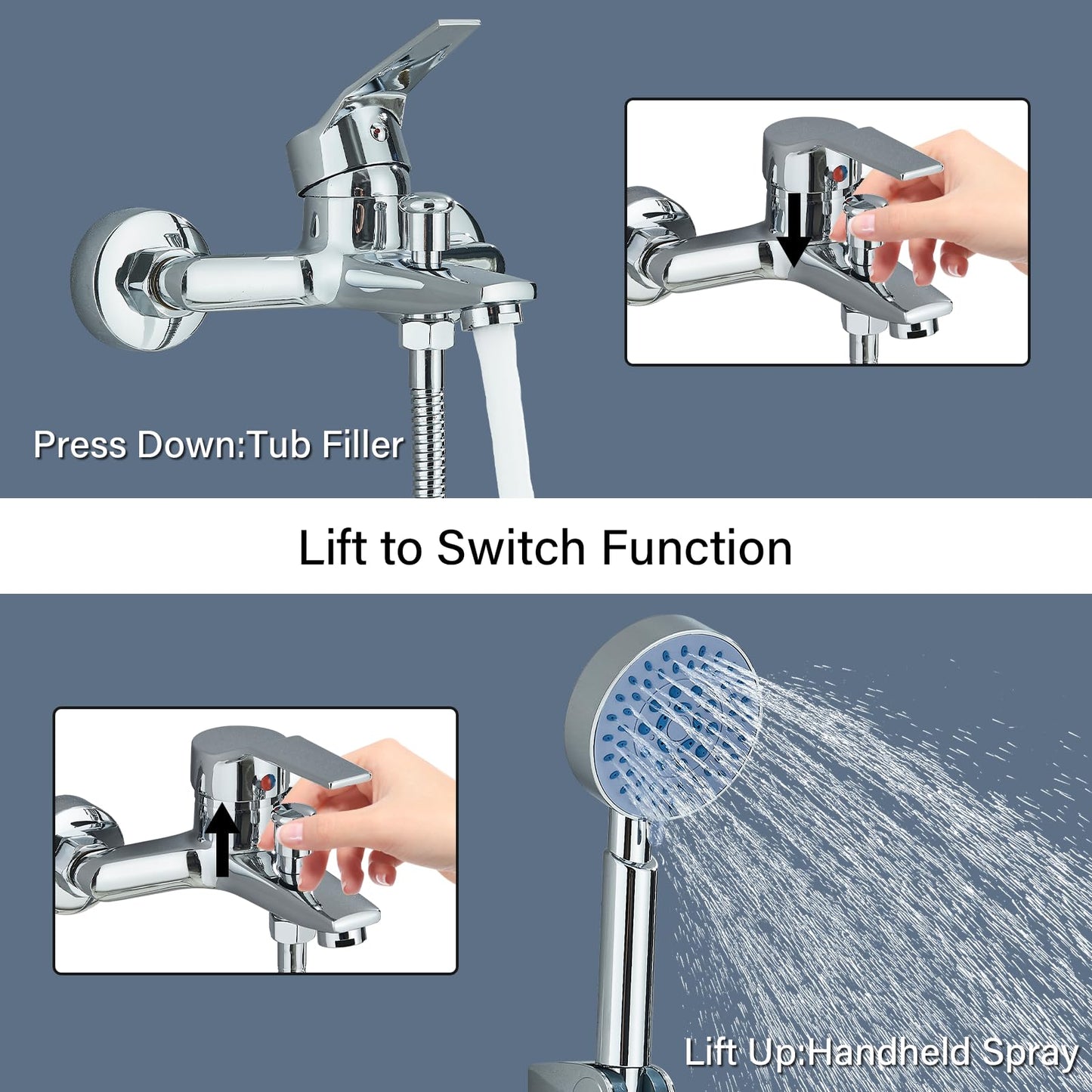 fyheast bathtub faucet with hand shower bathtub fittings set with 5 functions brass shower faucet water tap bathtub set with shower head and 1.5m hose for bathtub and bathroom chrome