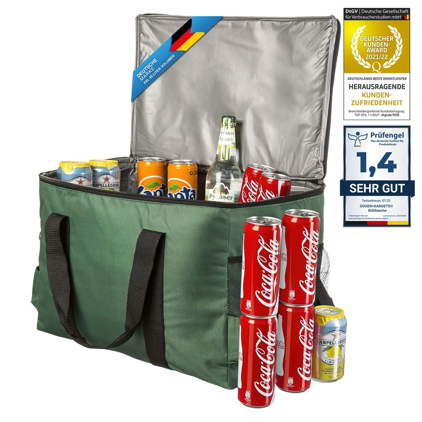 Large 45-liter insulated cooler bag XXL ice bag picnic bag for camping, traveling, vacation (45 liters, green)