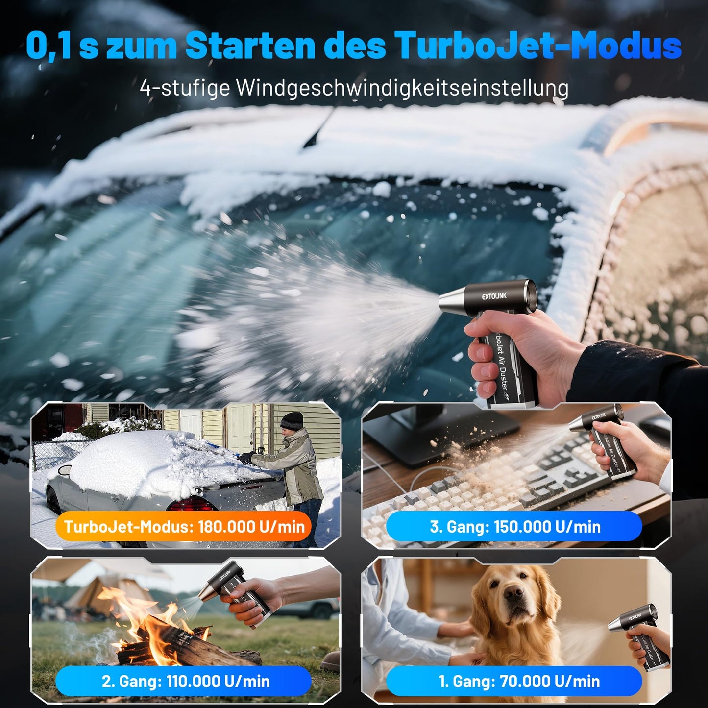 L8 Electric Air Blower 180,000 RPM Air Duster with 4-Speed TurboJet Mode, 8000mAh Battery & PC Cleaning Air Pressure Kit, Compressed Air Duster for Desktop, PC, Keyboard, Laptop, Car