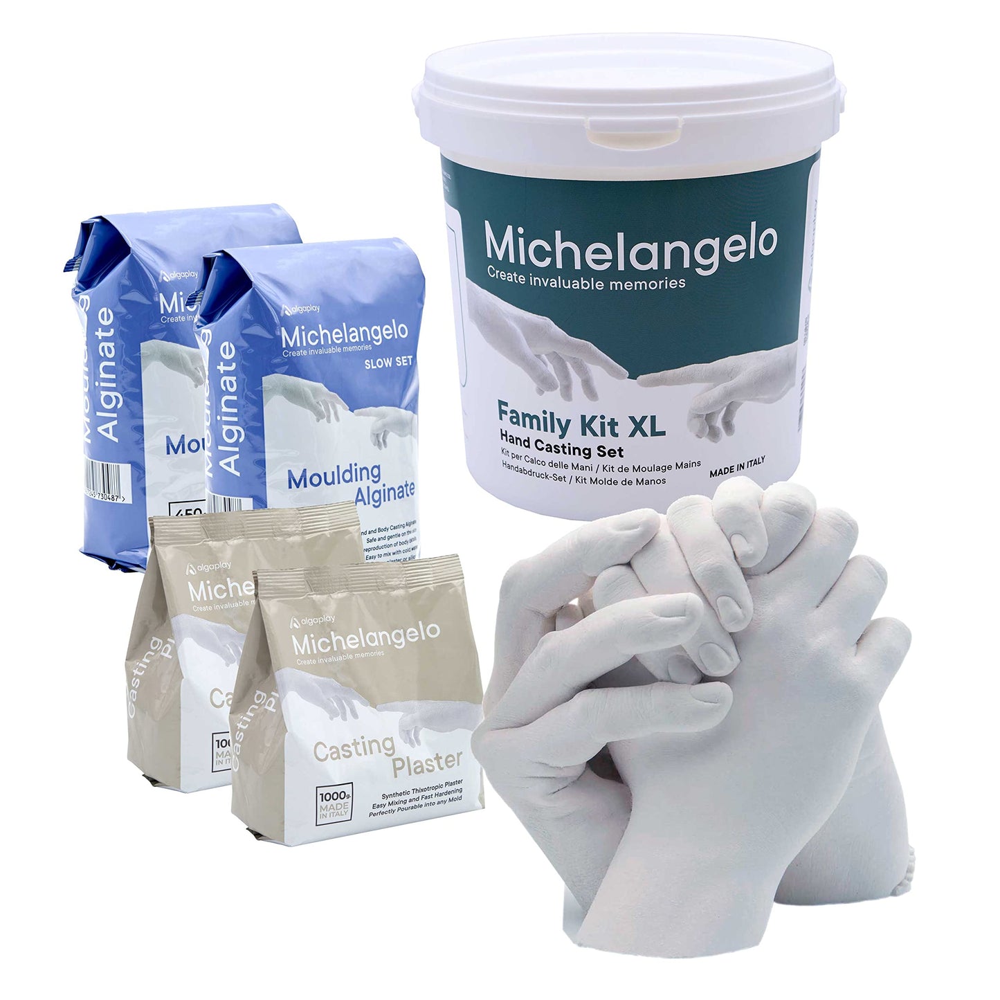 Algaplay Michelangelo KIT 3D handprint set for couples - plaster handprints - partner and couple gifts for women and men as wedding anniversary, anniversary gift for her and him (Family KIT)