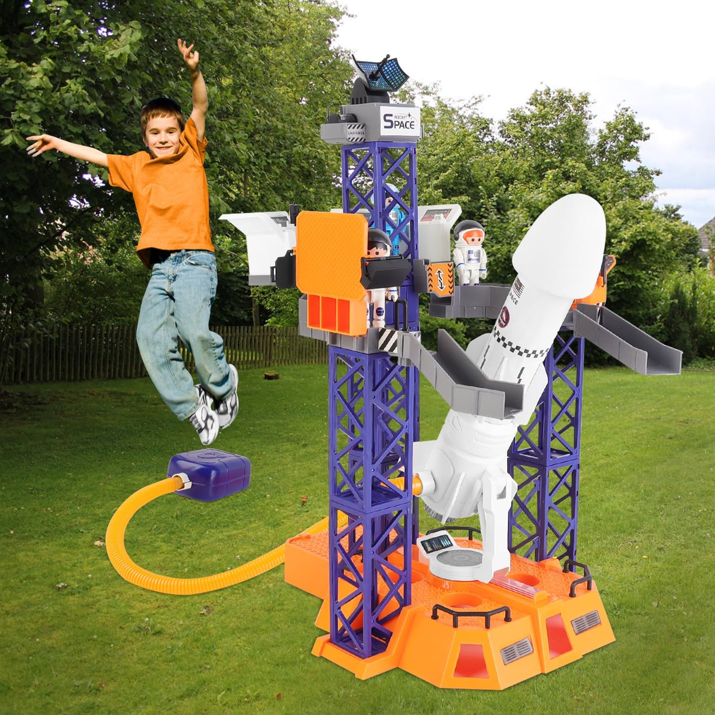 deAO Space Shuttle Rocket Toy with Light & Sound, Smoke Functions, 5 In1 STEM Science Learning Toy Projection Lamp Space Toy, with 4 Astronauts, Gift (Sky-1)