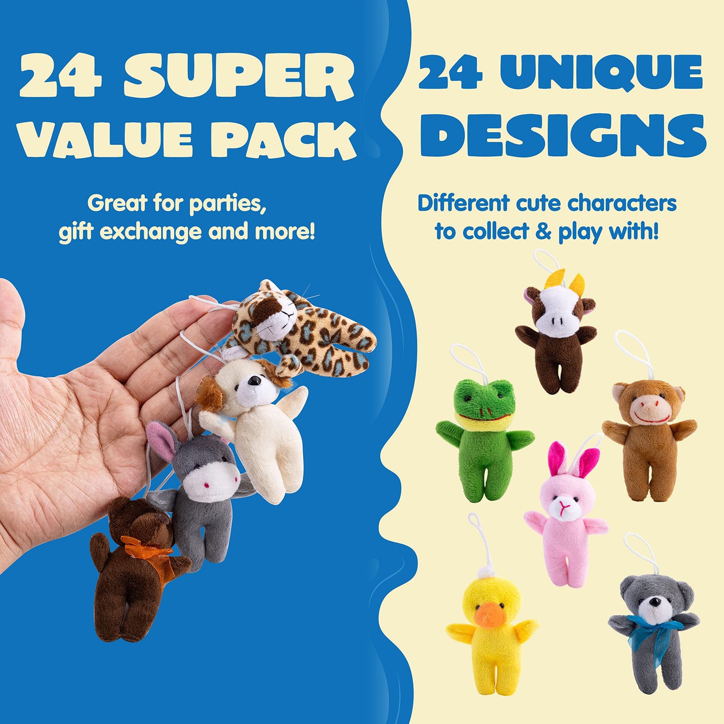 JOYIN 24 Pcs Mini Plush Toys, 3"/7.6cm Small Stuffed Animals for Kids' Birthday Party Favors, Pinata Fillers, Small Gifts for Kids, Raffle Prizes for Kids, Party Favors for Children's Birthday Party 3+ Years