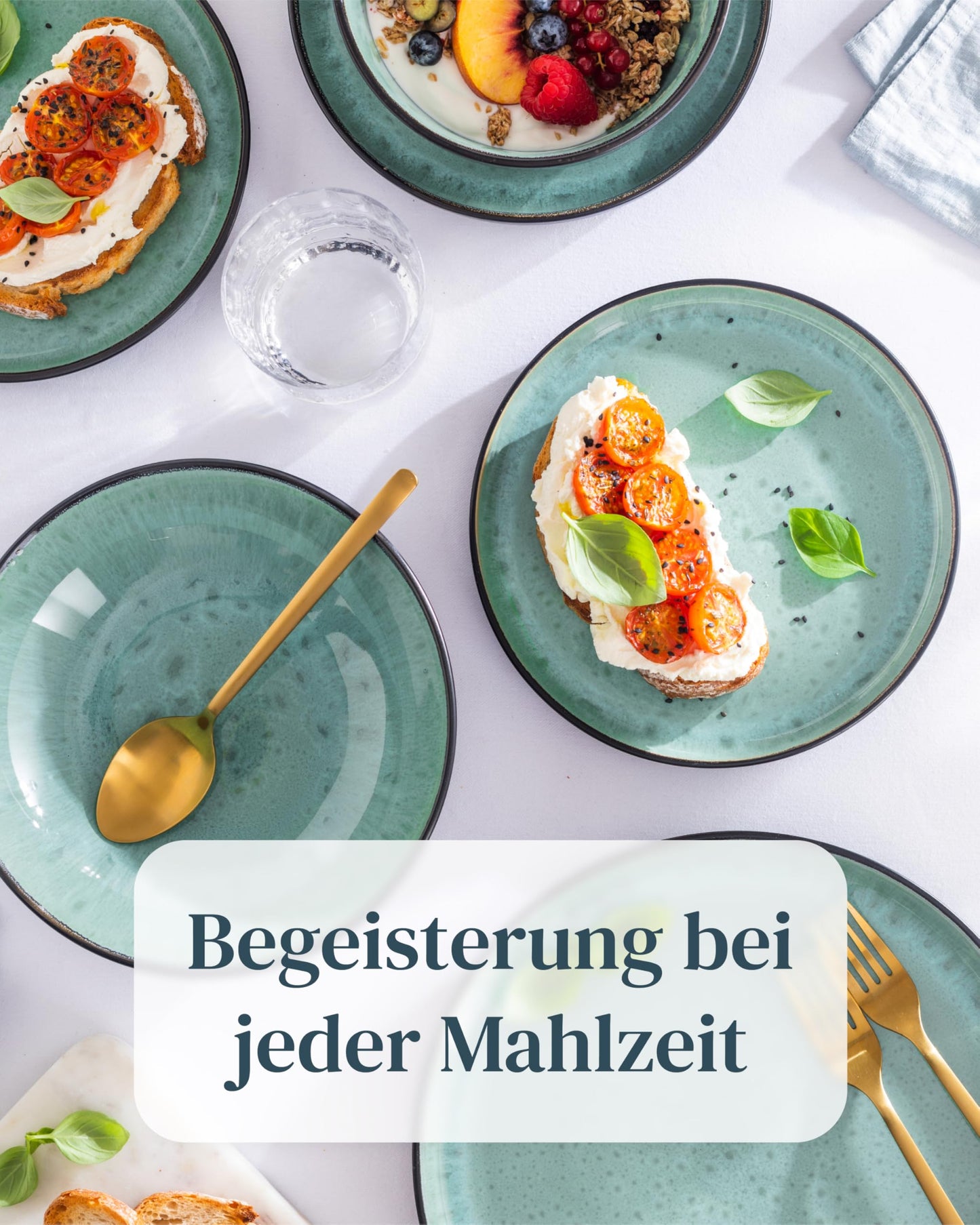 Stoneware dinnerware set for 6 people Ibiza 18 pcs. WINNER, Beautiful Mediterranean stoneware dinnerware set, bowl and plate set, tableware for 6 people, dinnerware sets Pure Living in Sage Green.
