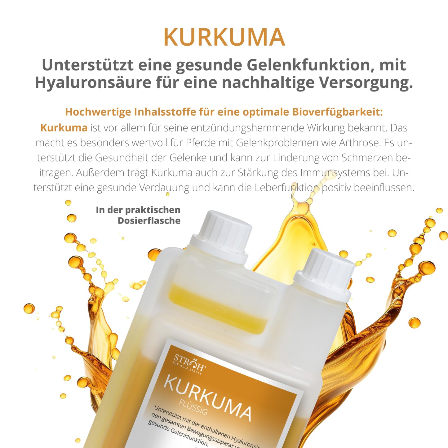 STRÖH Turmeric for Horses (1L dosing bottle) • Supports healthy joint function in horses • Strengthens cartilage, ligaments, joints & tendons