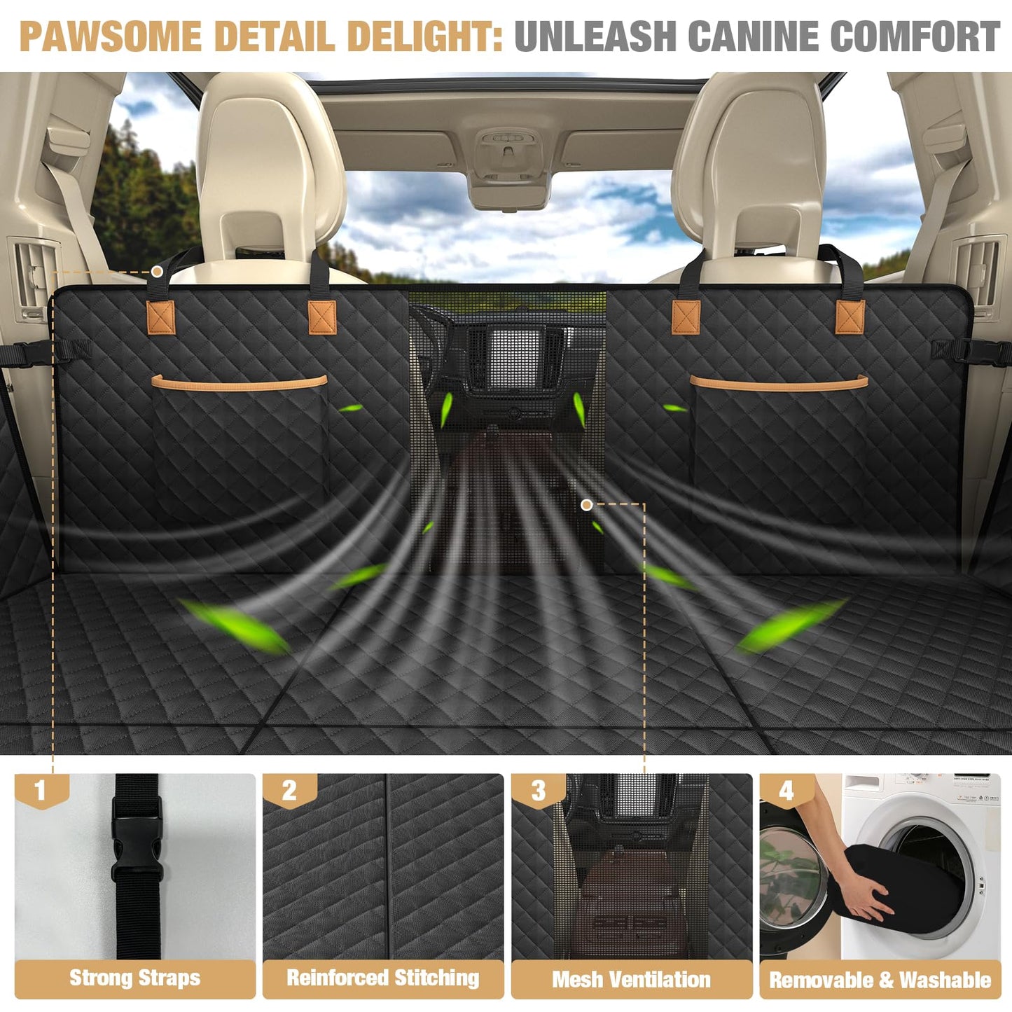 Lekeinchi Dog Car Seat Cover - Car Dog Seat Cover with Six Sturdy Hardwood Panels and Seat Belts - Waterproof & Scratch-resistant & Anti-slip Dog Mat for SUV, Truck, Black