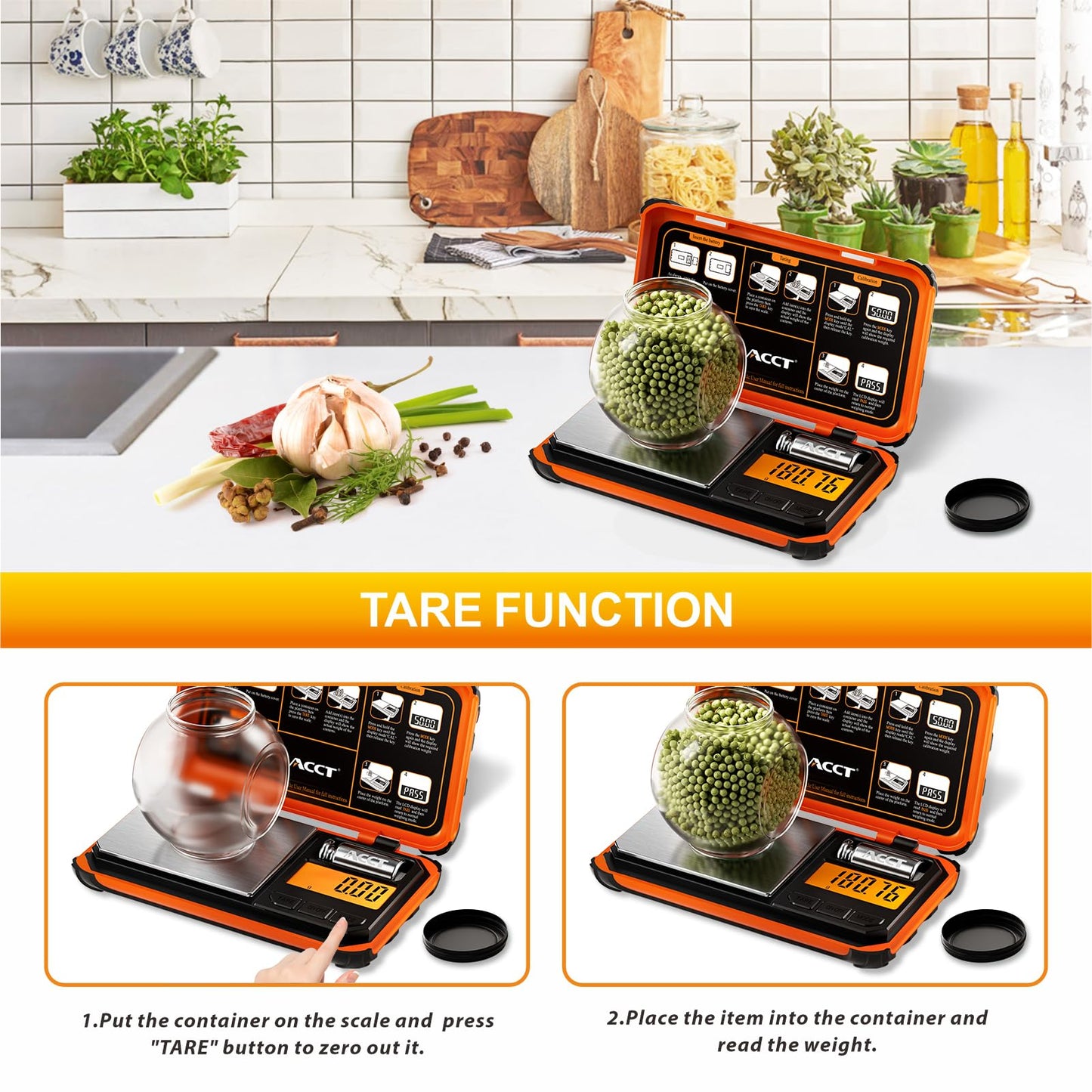 ACCT Precision Pocket Scale, 200g x 0.01g, Jewelry Gram Scale, LCD Display, One-Click Conversion, 6 Units, Mini Scale for Food/Powder/Herbs/Coins (including Battery)