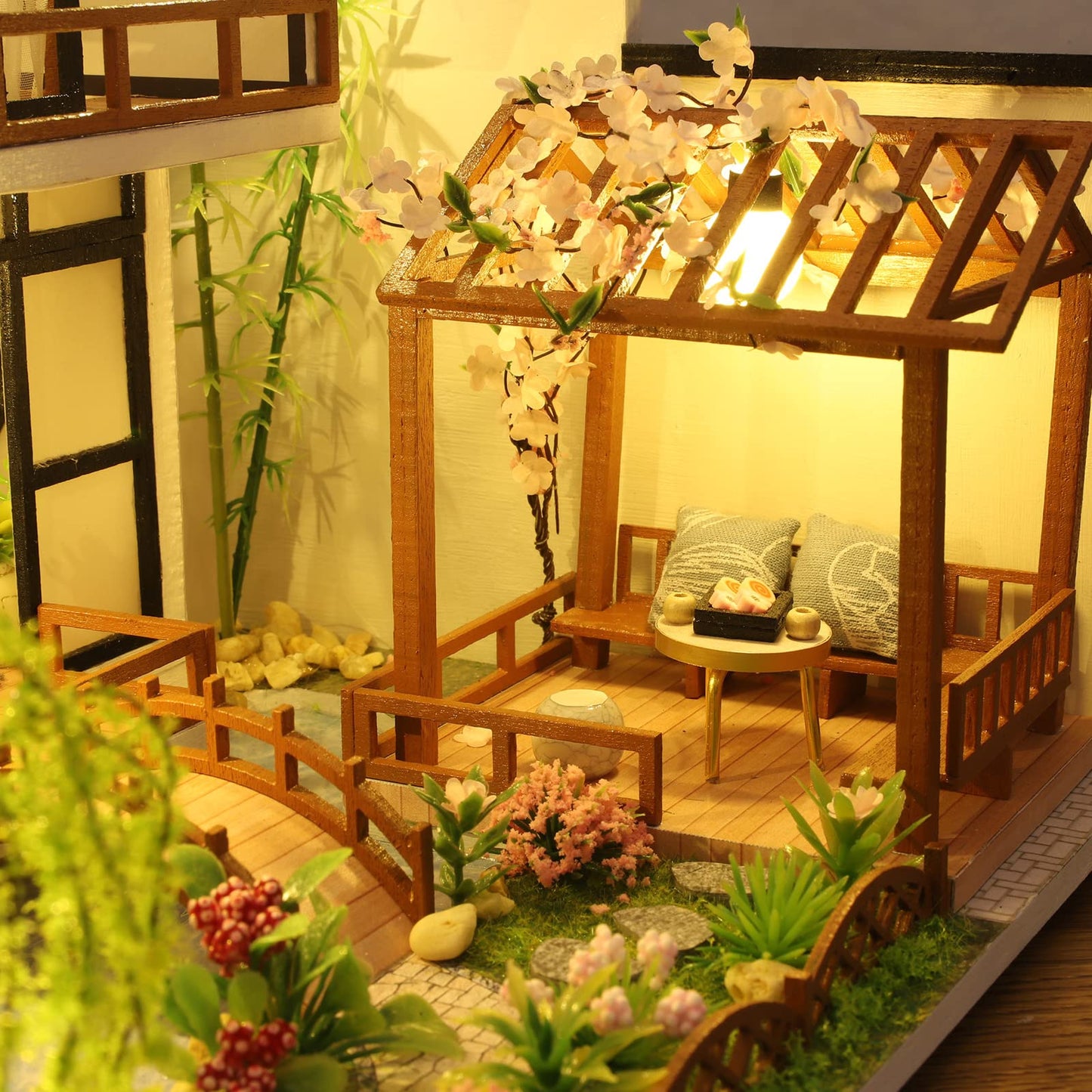 Cute and fun DIY Miniature Dollhouse Kit for building a miniature house with music, furniture, and tools. Build your own creative craft gift idea (Oriental Villa).