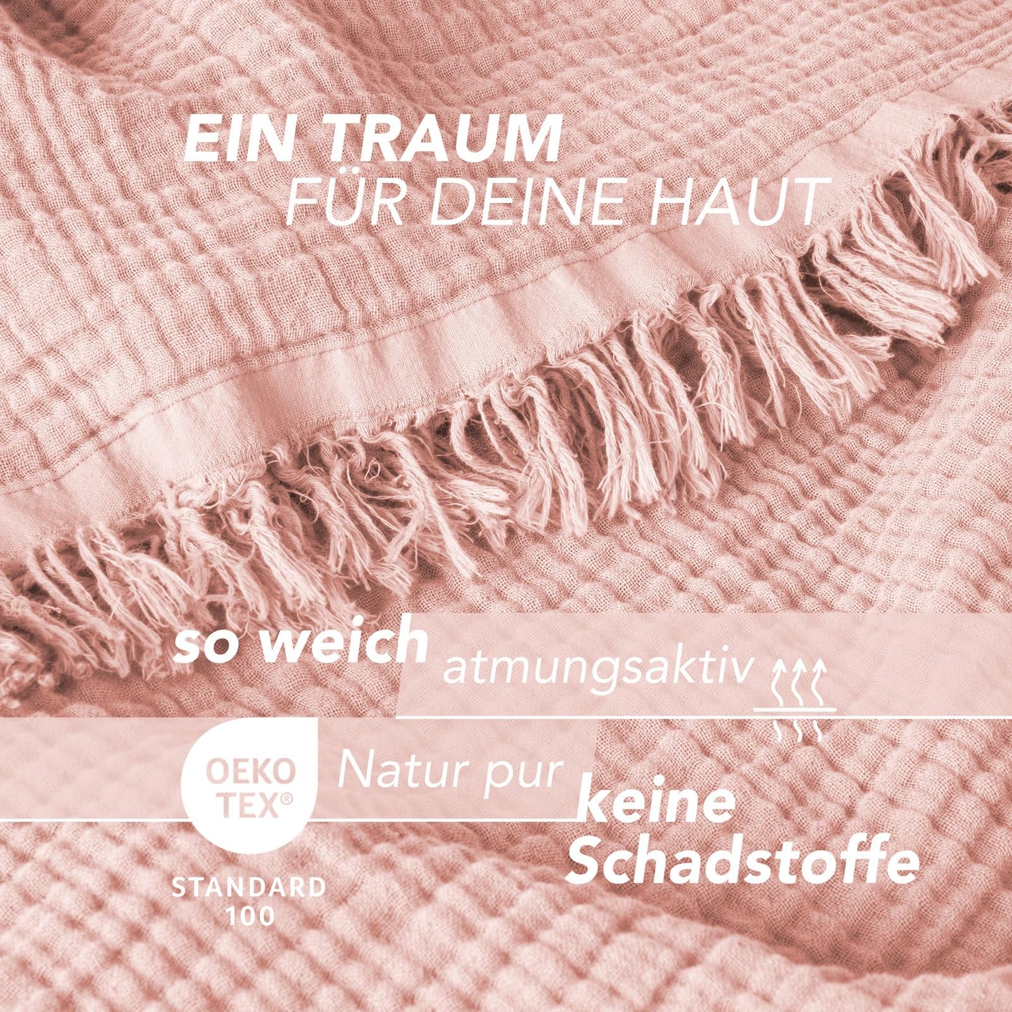 Pure Label 2-piece set Muslin blankets 220x240cm - Oeko-Tex certified cotton bedspreads | Muslin throw blankets for couch & sofa in XXL | Double pack 220 x 240 cm, color of the blanket Pink