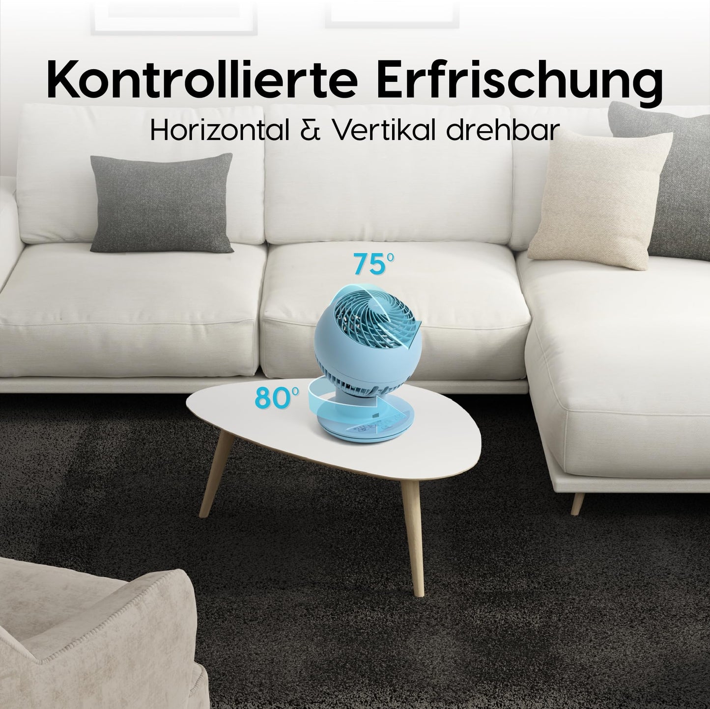 Iris Ohyama Woozoo, 30m², Fan, Matte Blue, 5 Speeds, Remote Control, Oscillating, Quiet, Table Fan, Desk Fan, Floor Fan, Portable, Cooling, PCF-SC15T.
