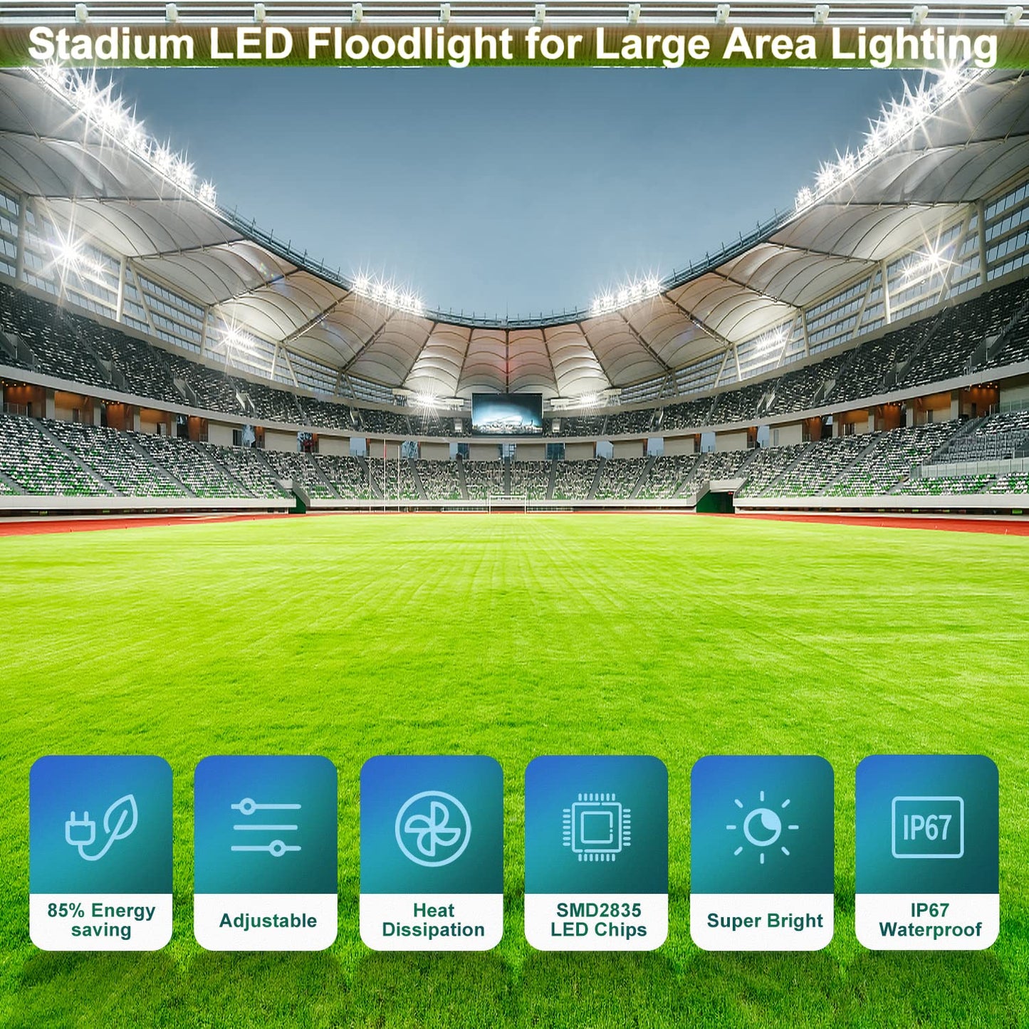 YIQIBRO 300W LED Floodlights Outdoor 2 Pack, 30000LM Super Bright Exterior Floodlights, Waterproof IP67 Outdoor Spotlights, 6500K Cool White LED Floodlights 85-265V for Garden, Garage, Factory, Sports Field.