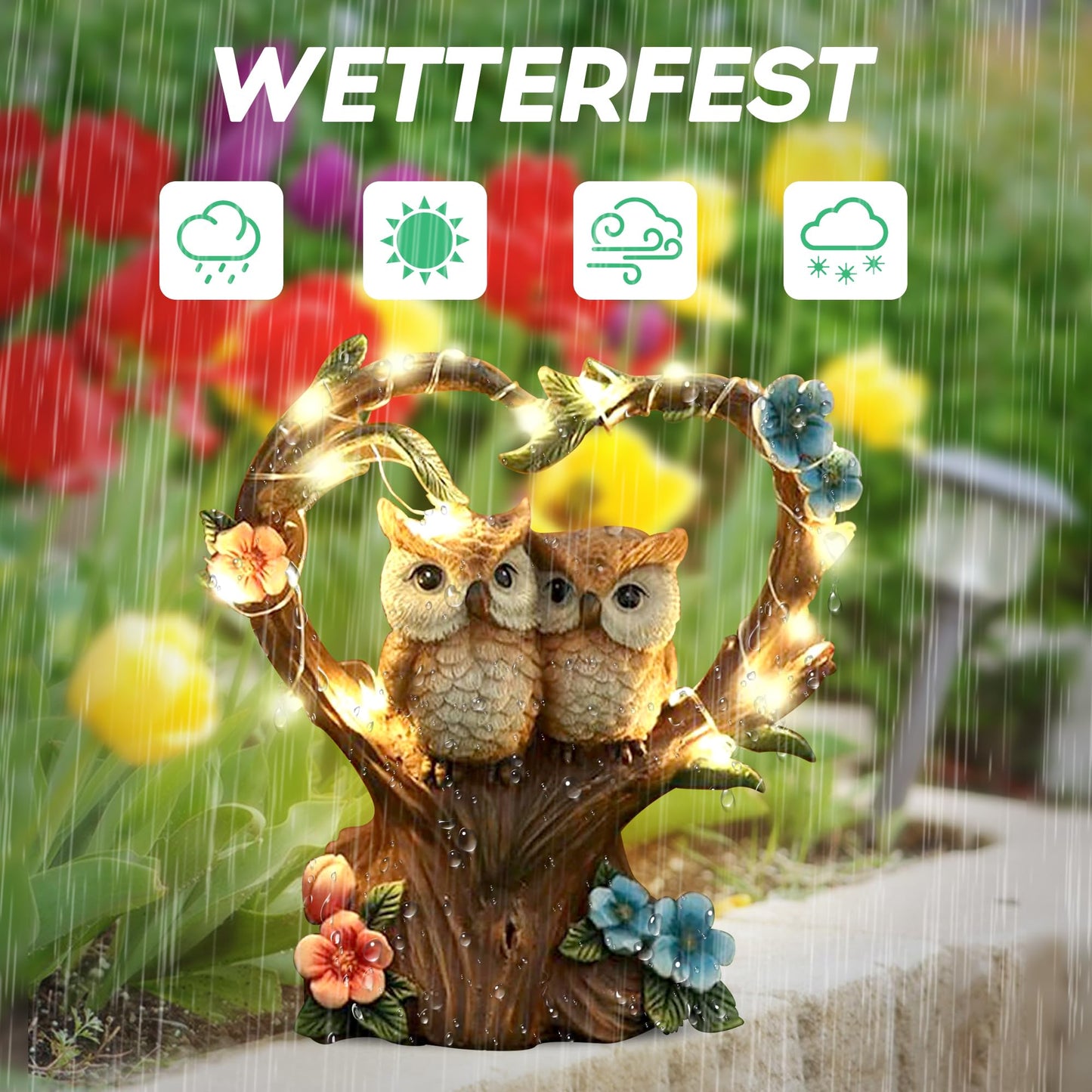 Songyea outdoor garden decorations, weatherproof solar garden owl figures with LED lights, garden statues for balcony/terrace/lawn/room decor, mom/women.