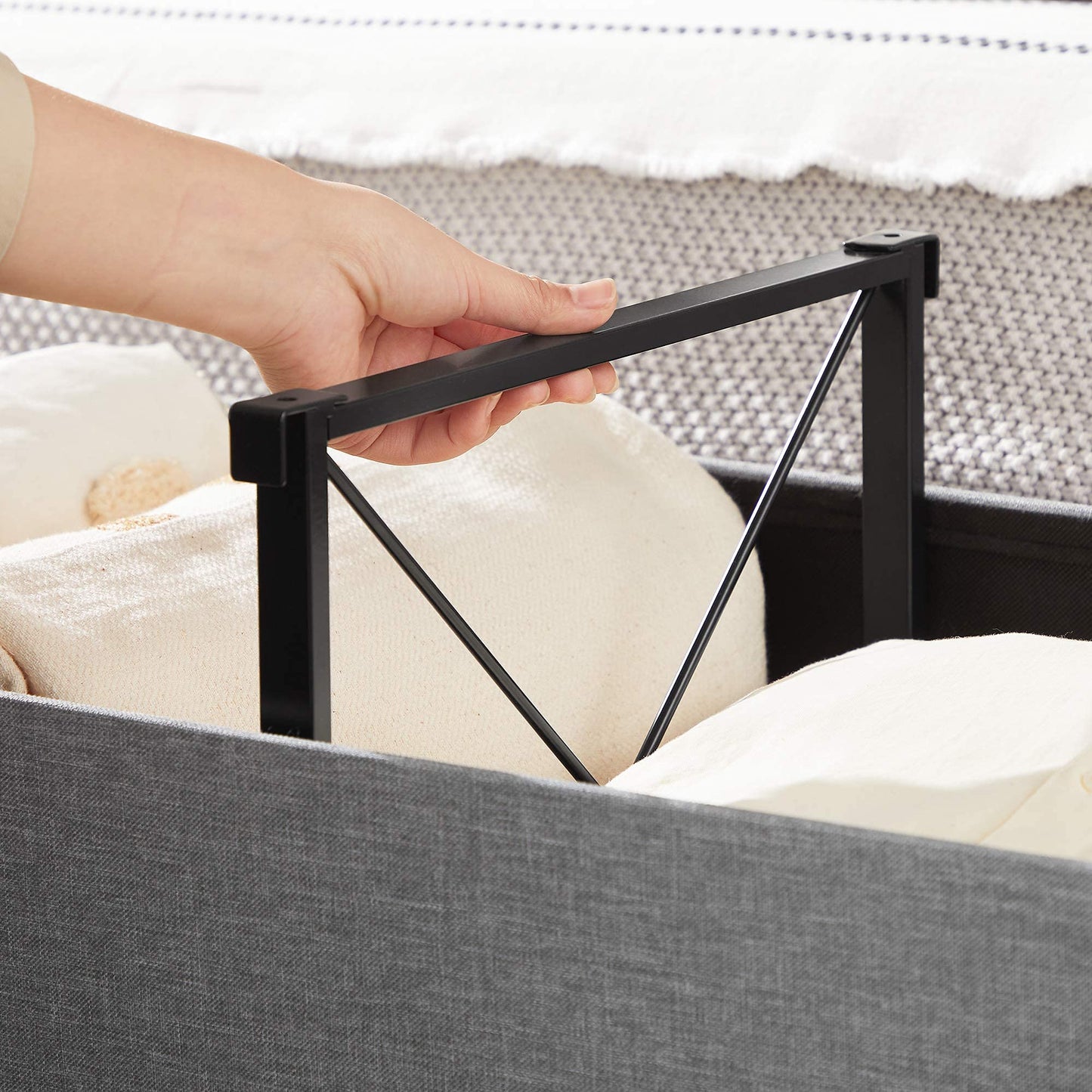 SONGMICS Storage Ottoman Bench, Folding Seat Chest, Storage Box, 14.96 x 43.3 x 14.96 inches, Lid Foldable, Supports up to 660 lbs, for Entryway, Living Room, Bedroom, Ash Gray LSF71G