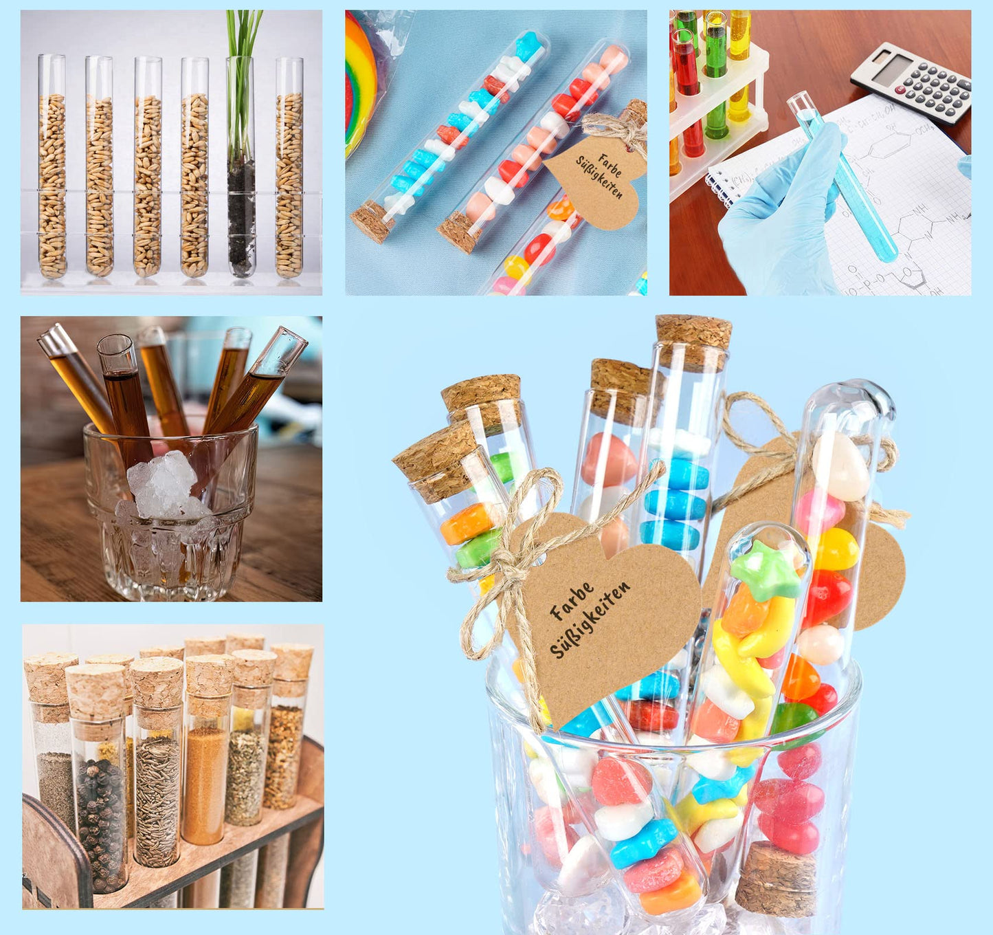 Mocraft 30 pieces Test tube with cork glass Transparent Test tubes 20 x 150 mm Test tube for flowers, weddings, guest gifts with kraft paper label