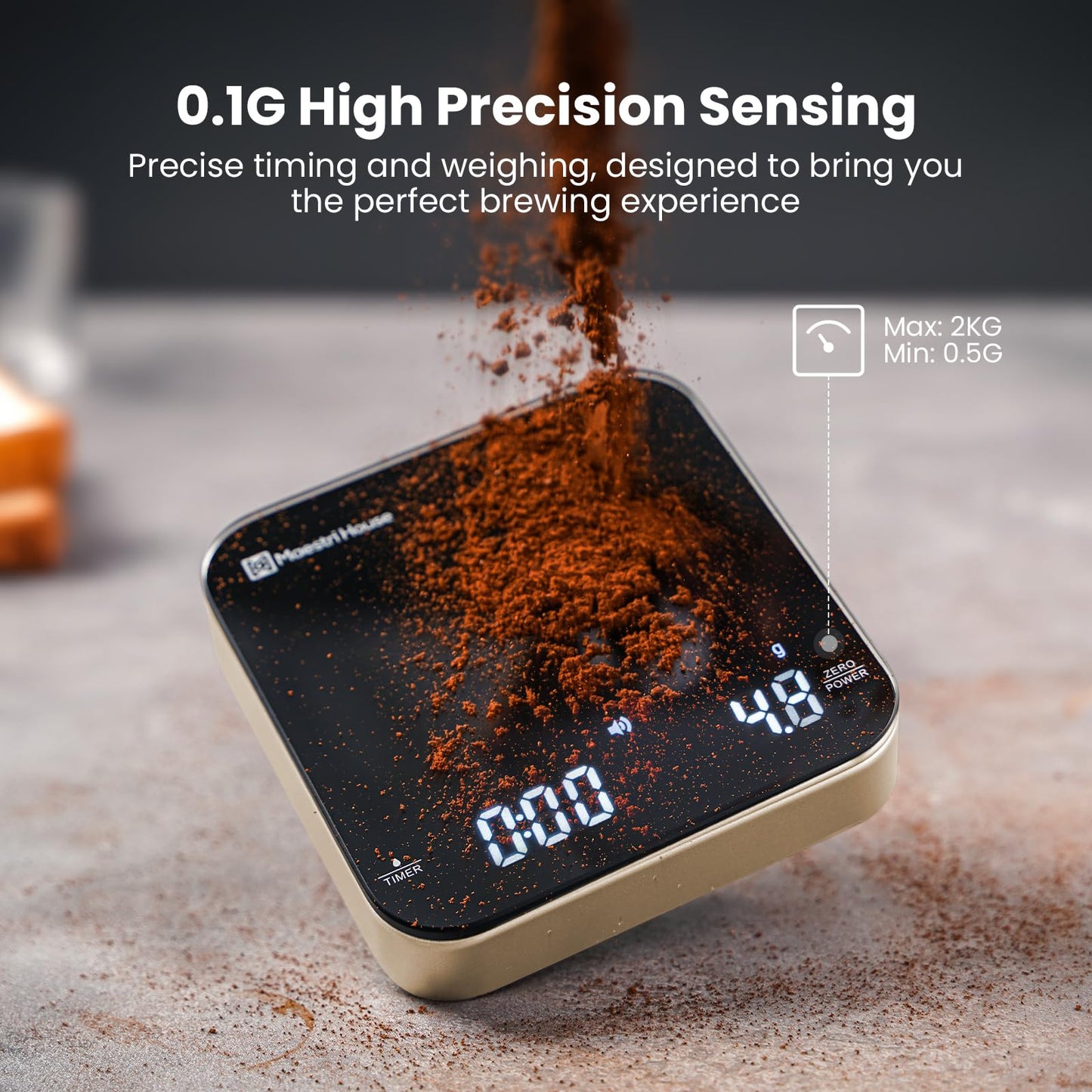 Maestri House Mini Coffee Scale with Timer, Rechargeable Espresso Scale, Precise 2kg/0.1g Scale for Espresso & Pour-Over, Portable Digital Kitchen Scale with Automatic Timing