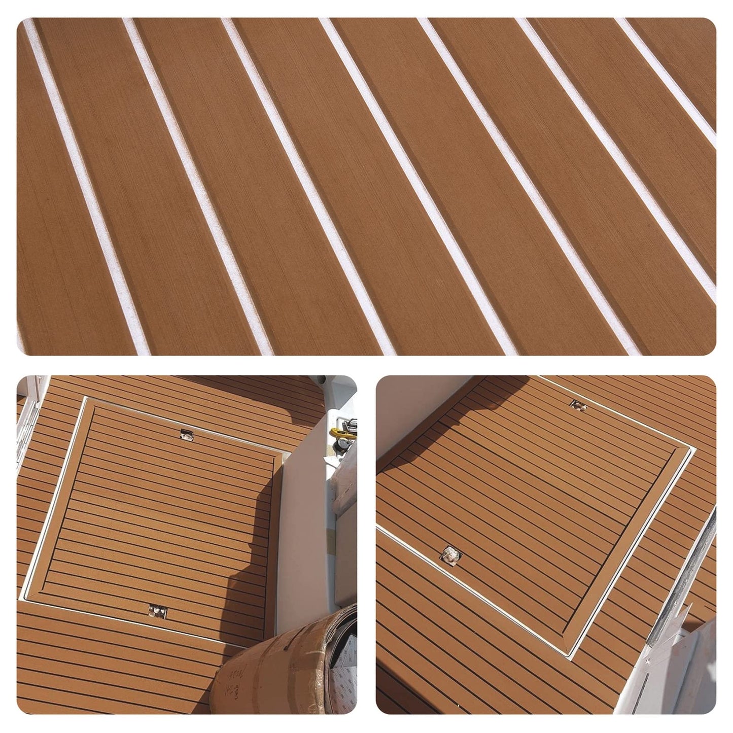 SenMore Eva Teak Self-Adhesive Foam Boat Yacht Flooring Non-Slip Mat Marine Deck Hardware for Boats Yacht Marine Carpet with Self-Adhesive Backing, 240x90cm