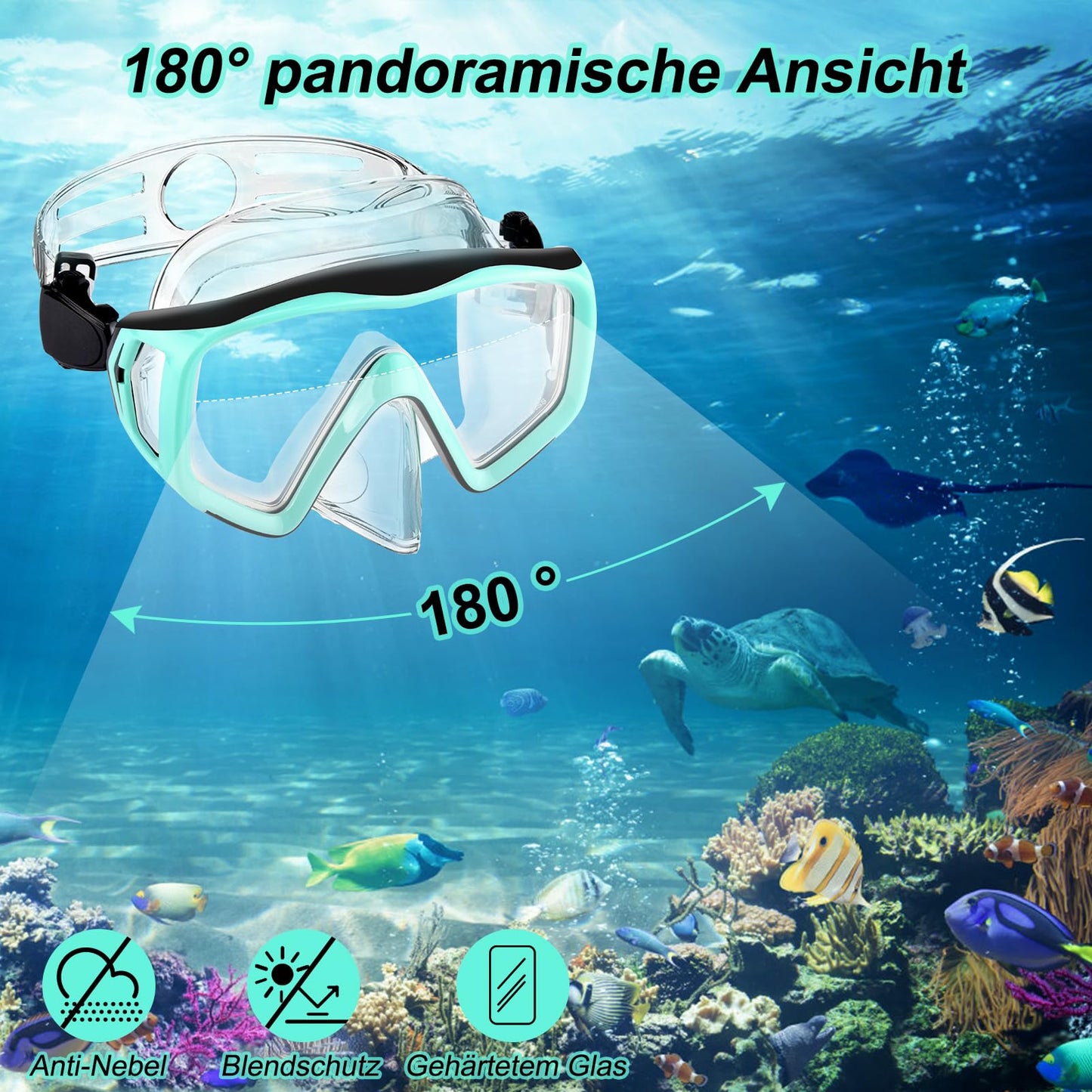 Adult Snorkeling Set, snorkel set with diving mask and dry snorkel, waterproof anti-fog/anti-leak snorkel mask made of tempered glass for snorkeling, swimming, and diving.