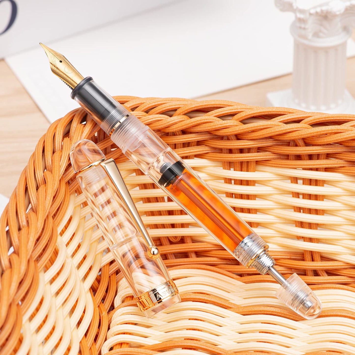 Asvine V126 vacuum filler fountain pen Medium nib Transparent acrylic Clear Large capacity filler with gift box
