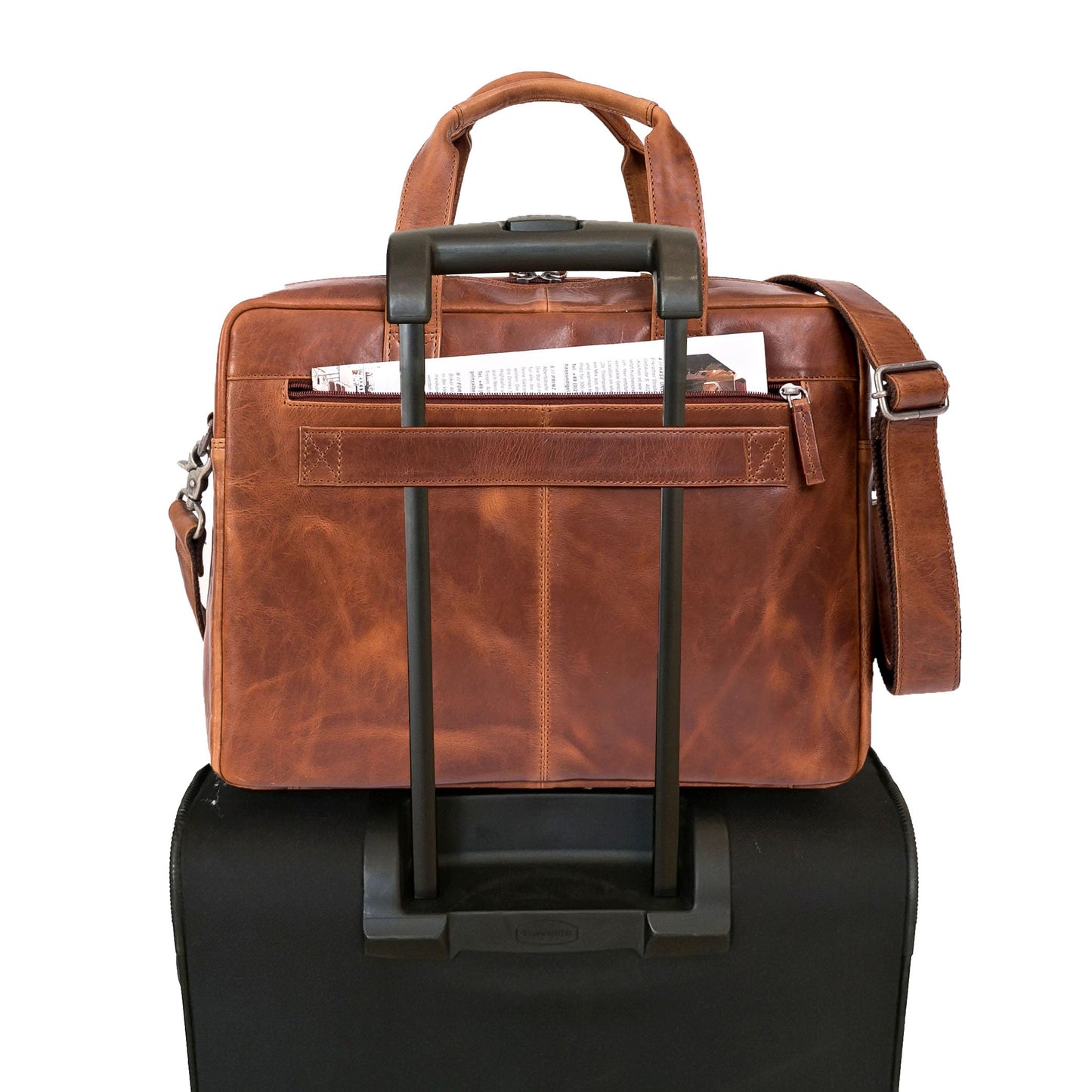 ALMADIH leather laptop bag briefcase BRUNO deluxe - premium business bag shoulder bag men's messenger work bag shoulder bag document suitcase loop brown (BRUNO antique)