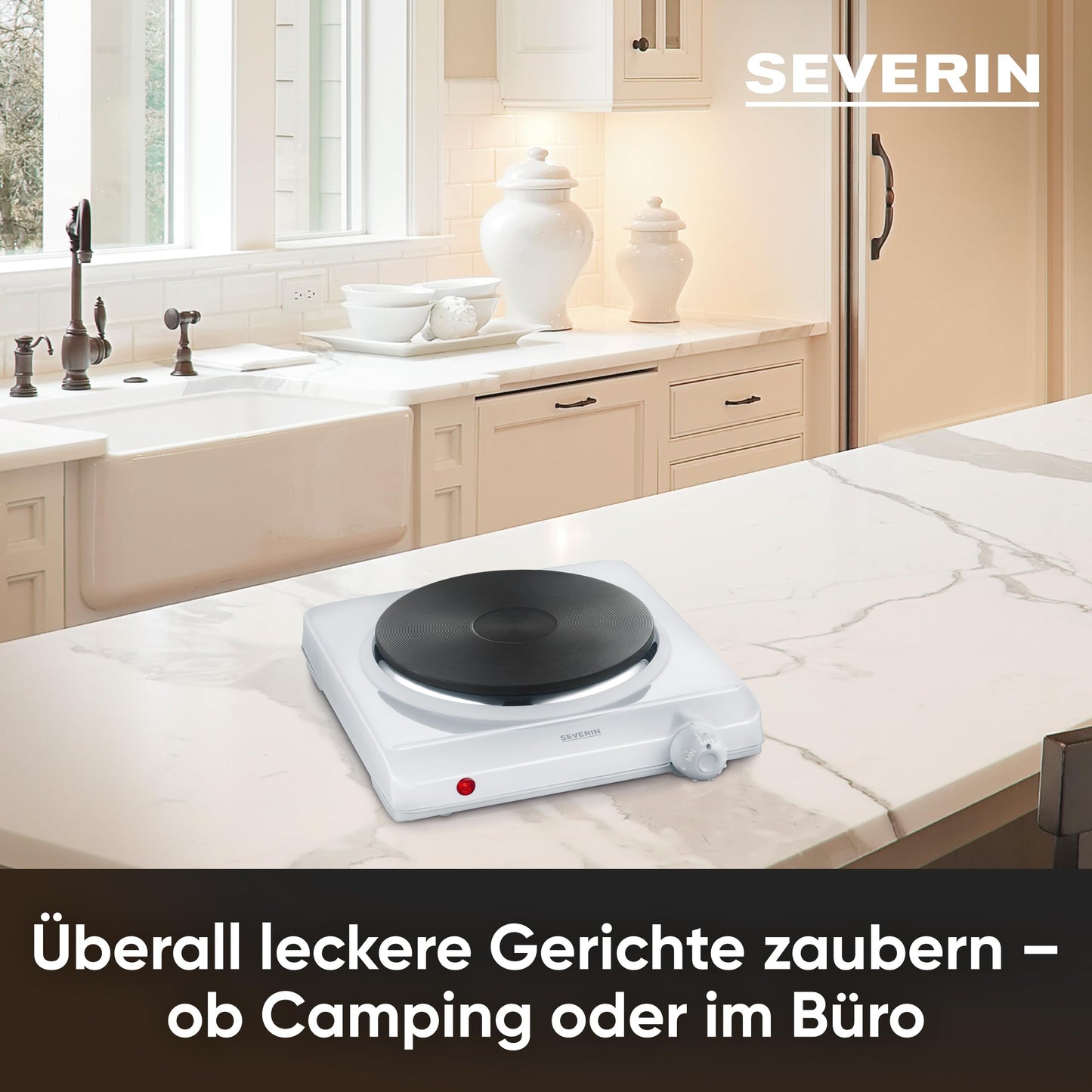 SEVERIN hot plate for kitchen, office or camping, small hob with stepless temperature control, camping stove for one pot, white, 1,500 W, KP 1091