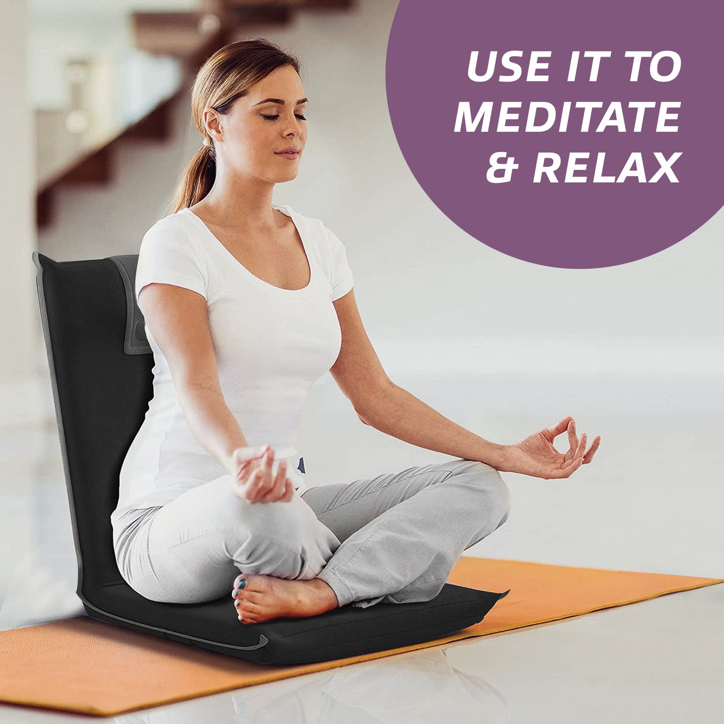 bonVIVO floor chair with backrest Easy II - seat cushion & outdoor relaxation chair for meditation, yoga, camping, or as a gaming chair for teenage relaxation (black)