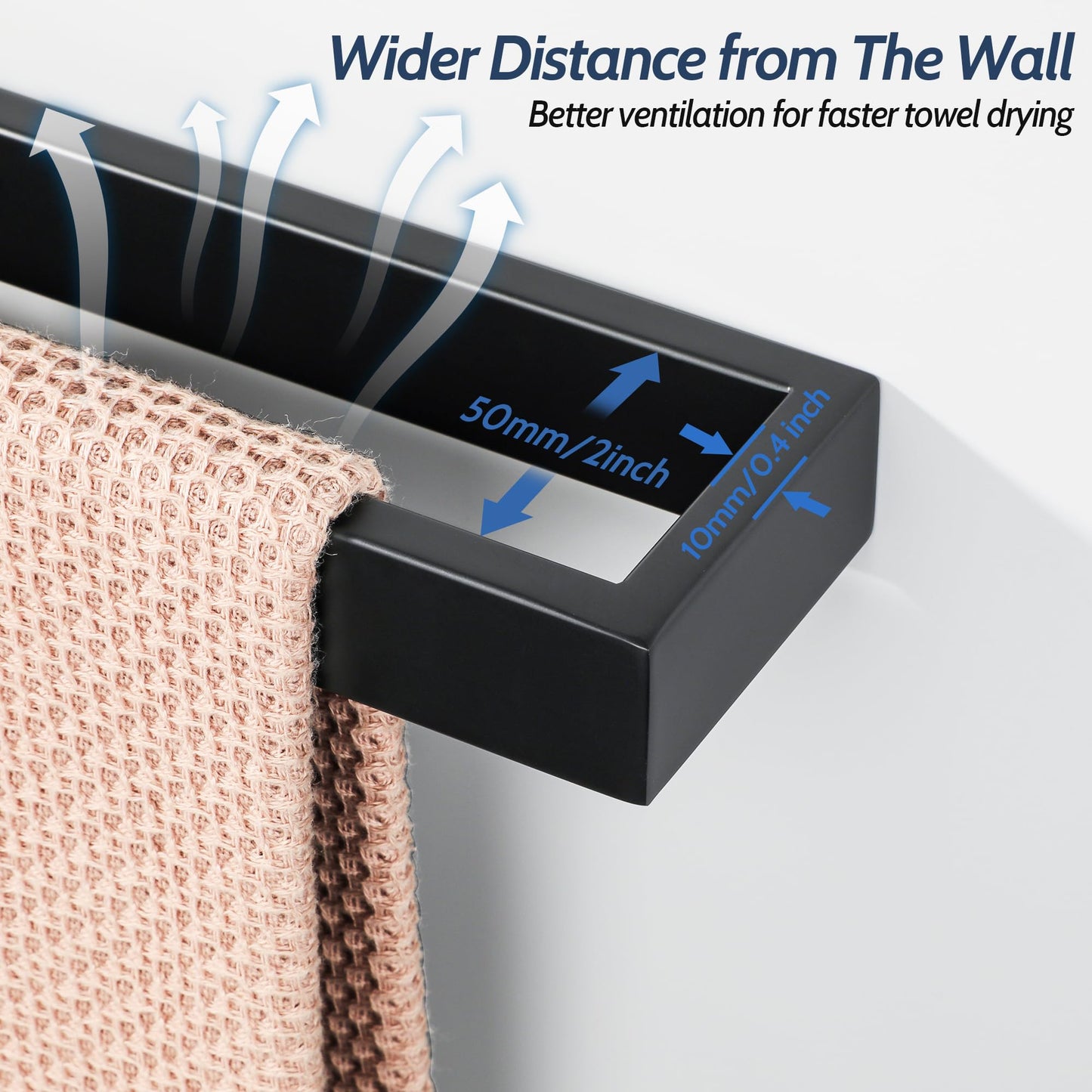 SAYAYO towel holder black 60CM towel holder bathroom towel rack guest towel holder wall mounted stainless steel bath towel holder for bathroom and kitchen.