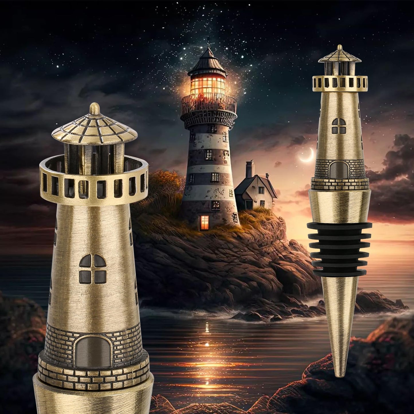 LKKCHER lighthouse wine bottle stopper, lighthouse decor, wine gifts for men and women, wine stopper for wine bottles, Father's Day gift birthday gift, Bronze