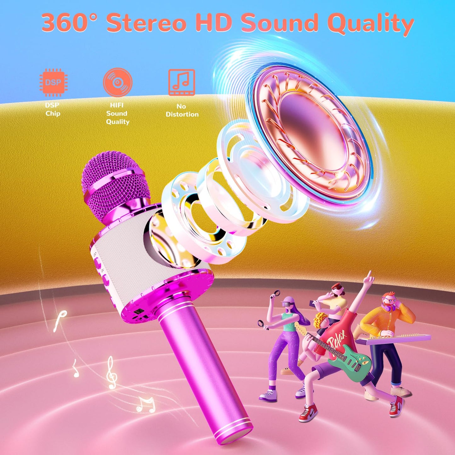 Magic Sing LED Karaoke Microphone for Kids, Wireless Bluetooth Toy for ages 3-12 Girls Gift KTV Speaker with Voice Changer, Home KTV Karaoke Machine for Android, iOS, PC (Purple)