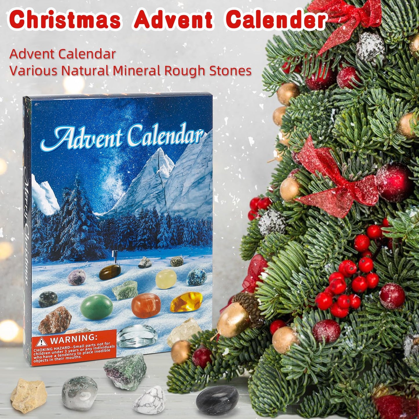 Aitsite Advent Calendar Minerals Gemstones, 24 day National Geographic Advent Calendar, Christmas Calendar Stones Crystals, Gemstone Calendar for family Christmas gifts
