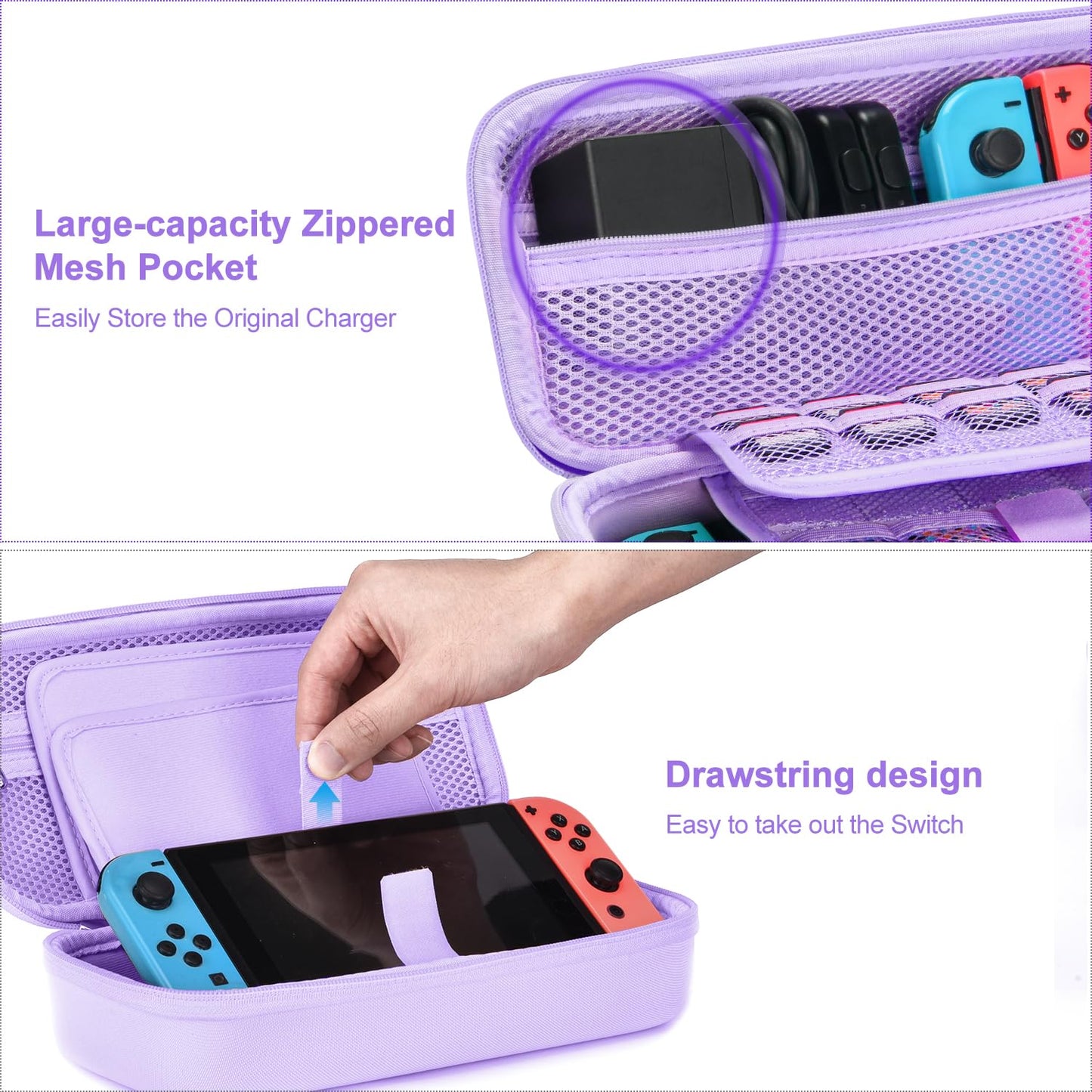 Switch case for Nintendo Switch - innoAura 18 in 1 Switch accessory kit with Switch case, Switch case, Switch game storage, Switch screen protector, Switch stand, Switch joystick caps (Purple)